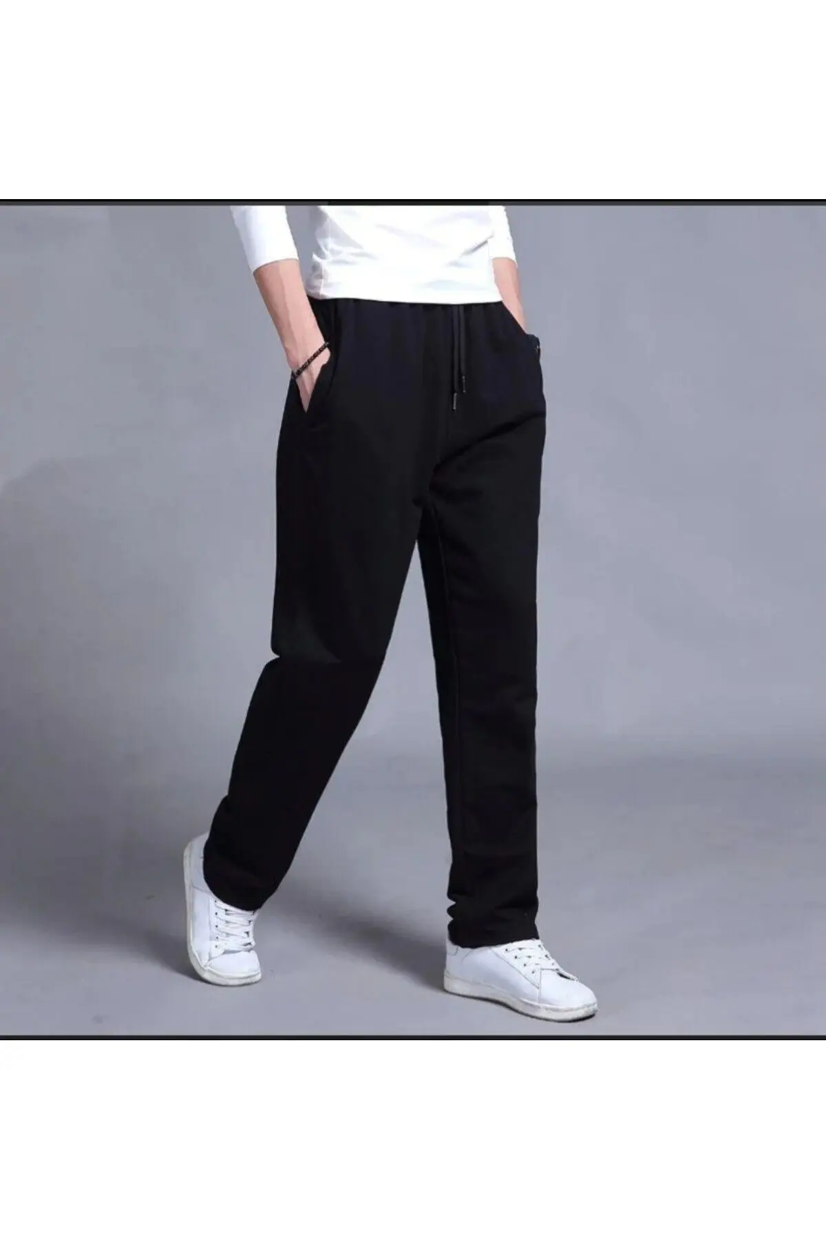 Siyah Gri 2 li Unisex Mevsimlik Geniş Paça Rahat Kesim Baggy Eşofman Altı
