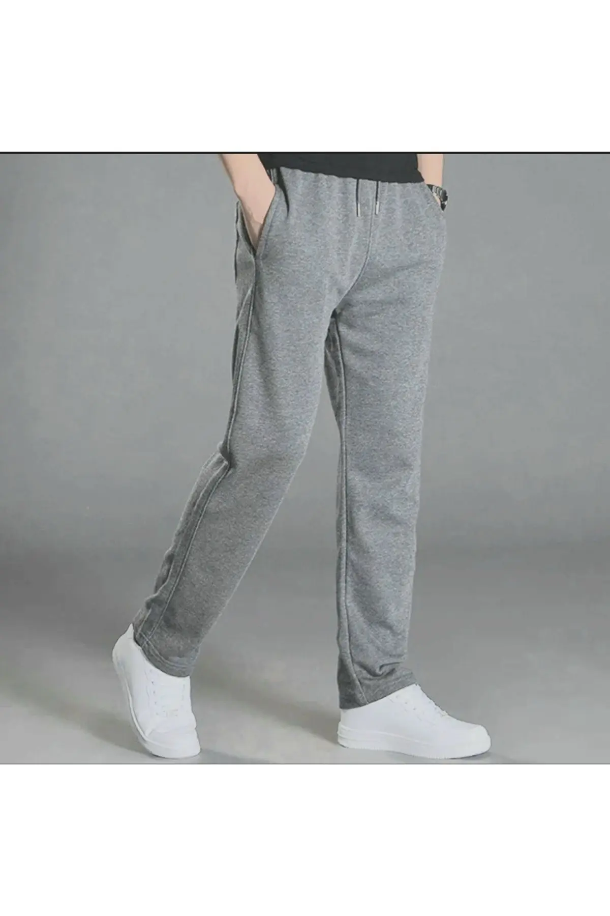 Gri - Füme 2 li Unisex Mevsimlik Geniş Paça Rahat Kesim Baggy Eşofman Altı
