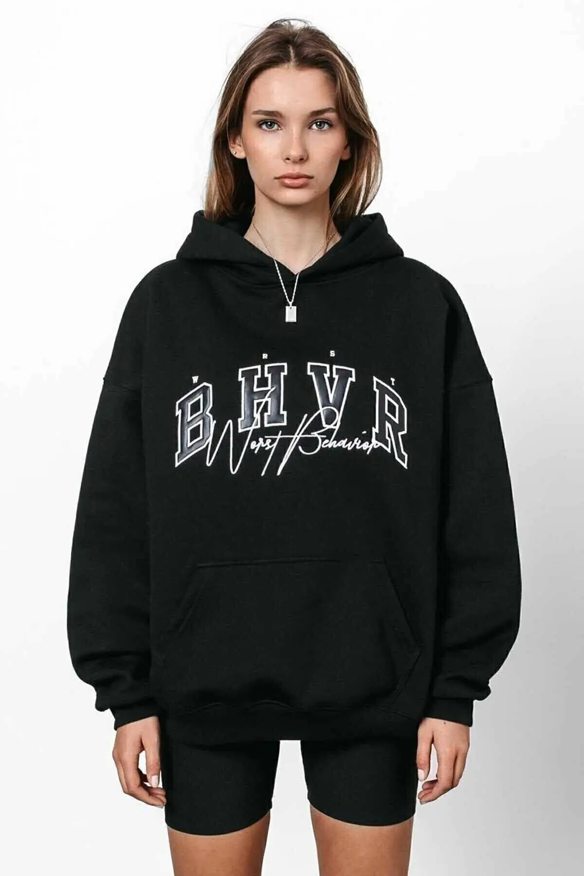 Üniseks Baskı Oversize Kapüşonlu Sweatshirt
