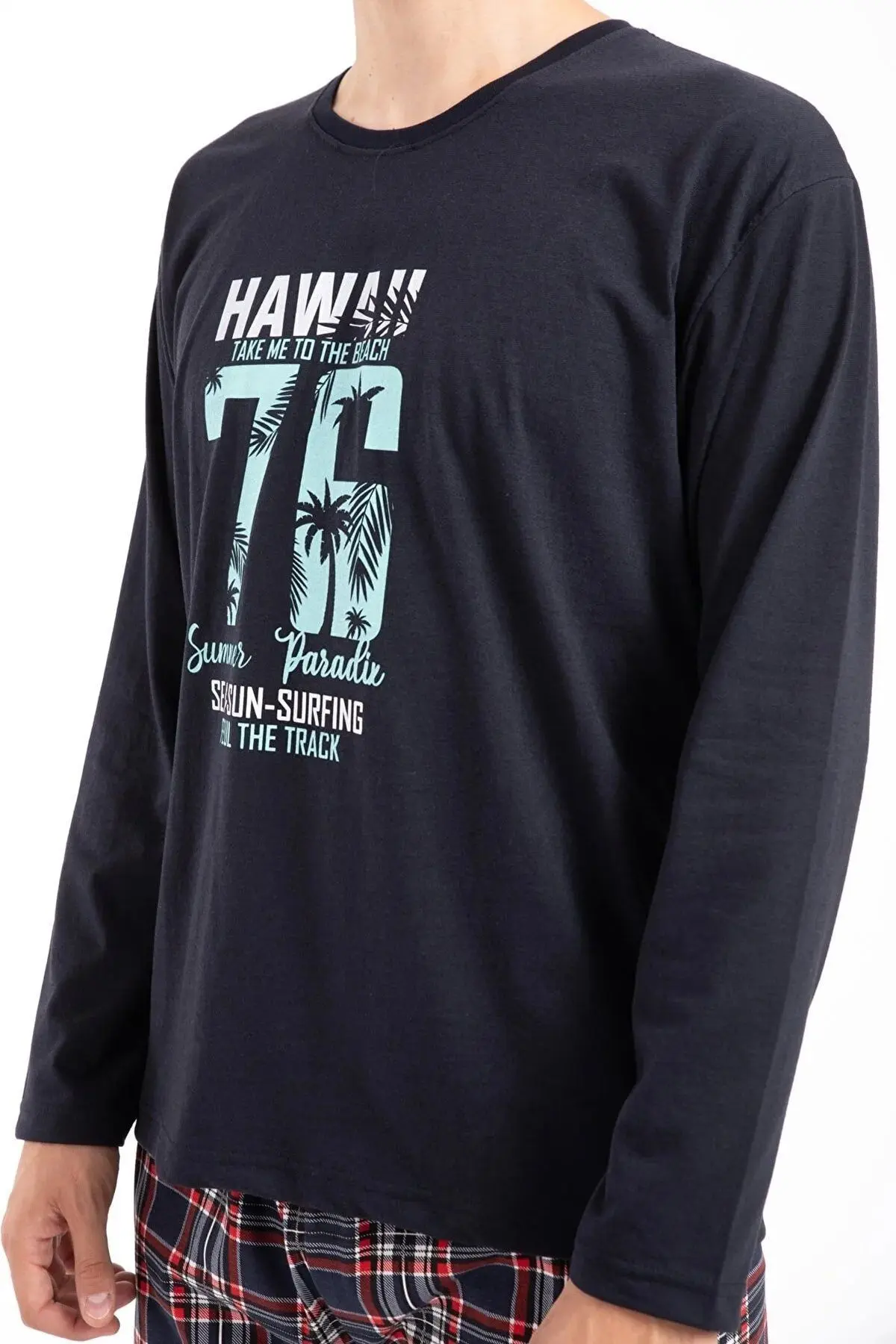 Erkek Büyük Beden Baskılı Pijama Takımı Uzun Kollu Tampap 2170-B