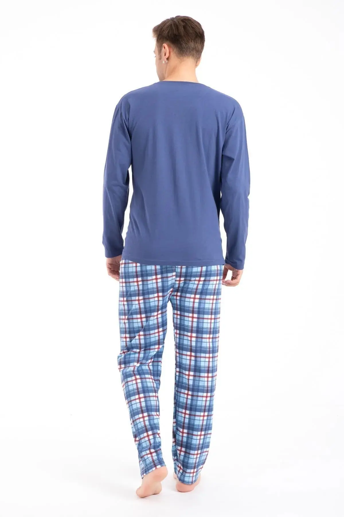 Erkek Büyük Beden Baskılı Pijama Takımı Uzun Kollu Tampap 2170-B