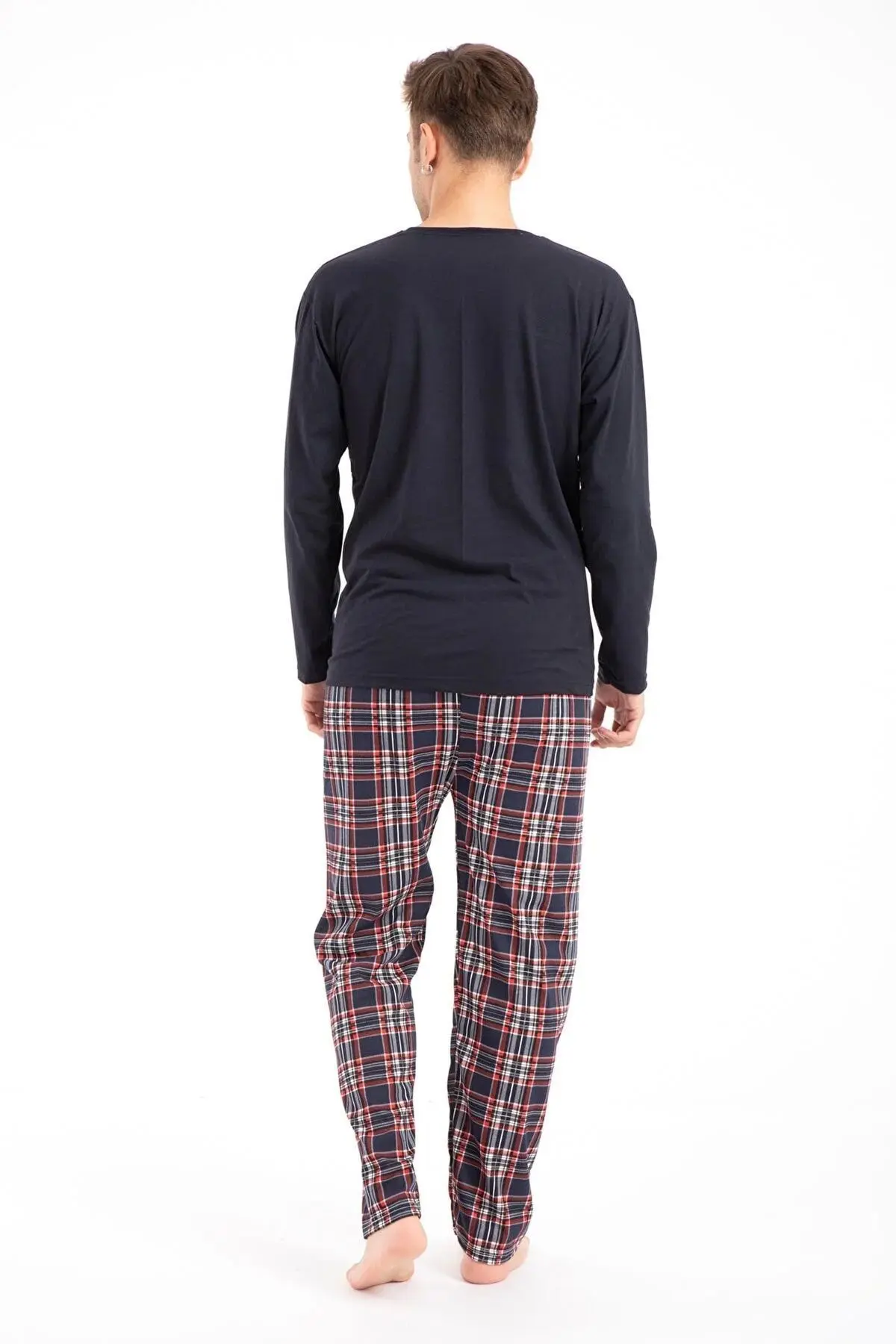Erkek Büyük Beden Baskılı Pijama Takımı Uzun Kollu Tampap 2170-B