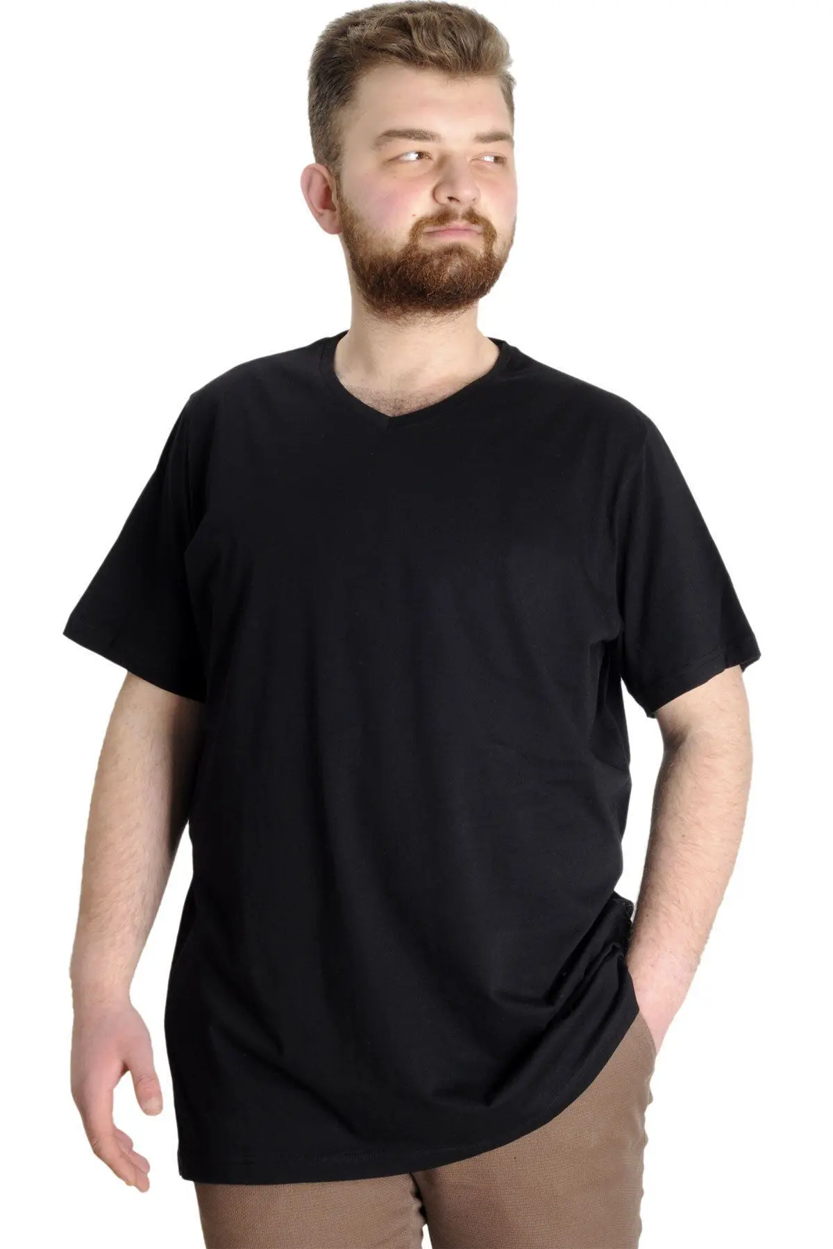 Mode Xl Büyük Beden Erkek Tshirt V Yaka 20032 Siyah