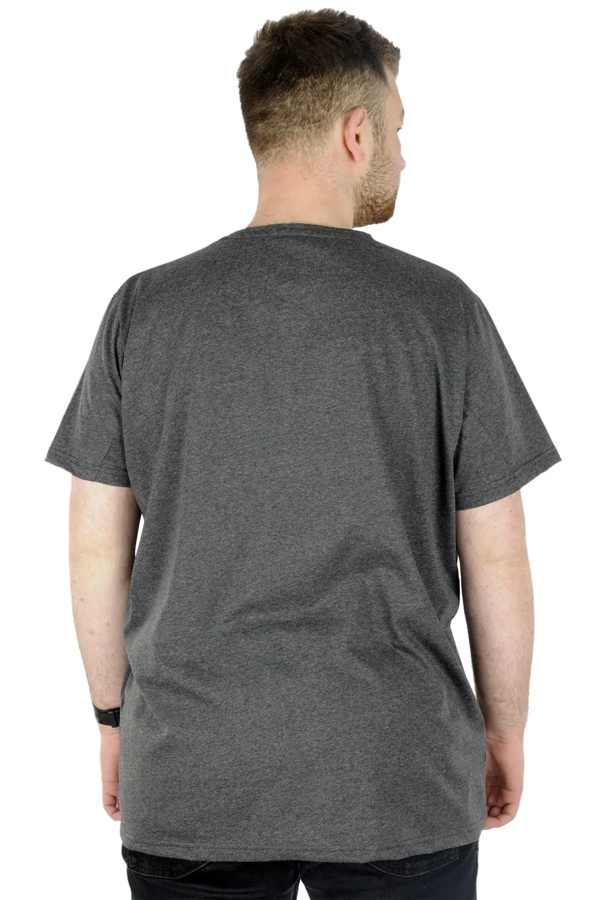 Mode Xl Büyük Beden Tshirt V Yaka 20032 Antrasit