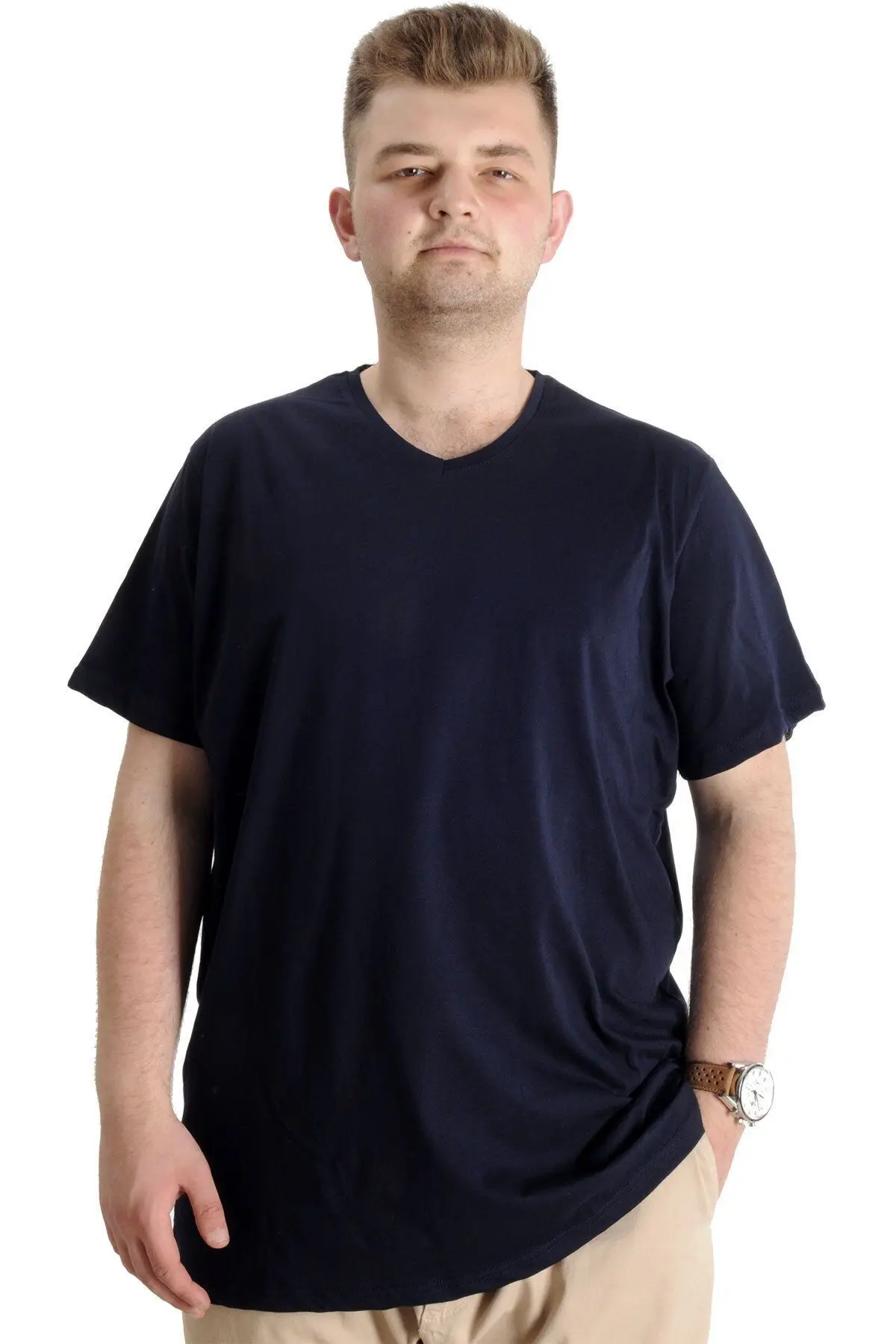 Mode Xl Büyük Beden Erkek Tshirt V Yaka 20032 Lacivert