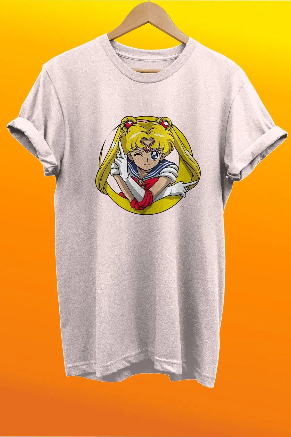 remonz Sailor Moon Usagi Tsukino Baskılı %100 Pamuk Oversize T-shirt