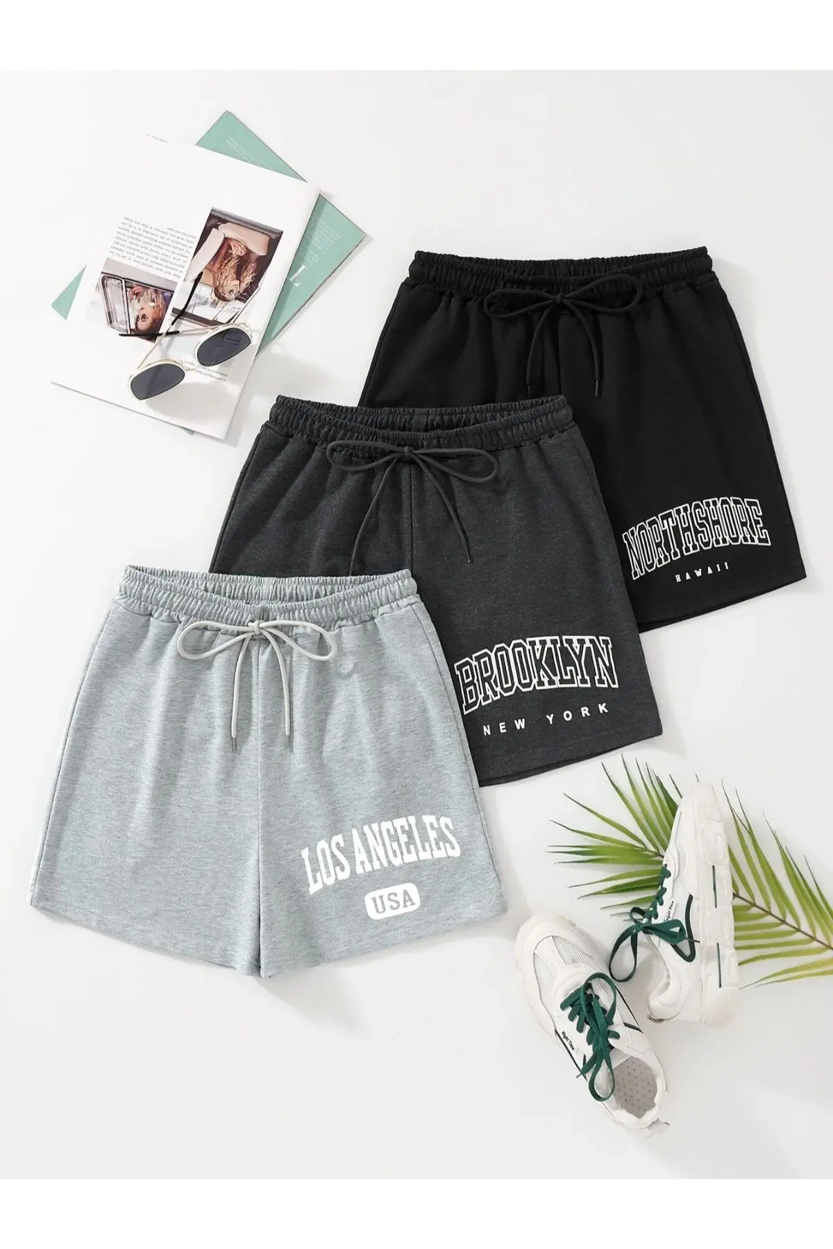 Machetta Büyük Beden 3'lü Set(takım) Penye Yazlık Unisex Baskılı Şort