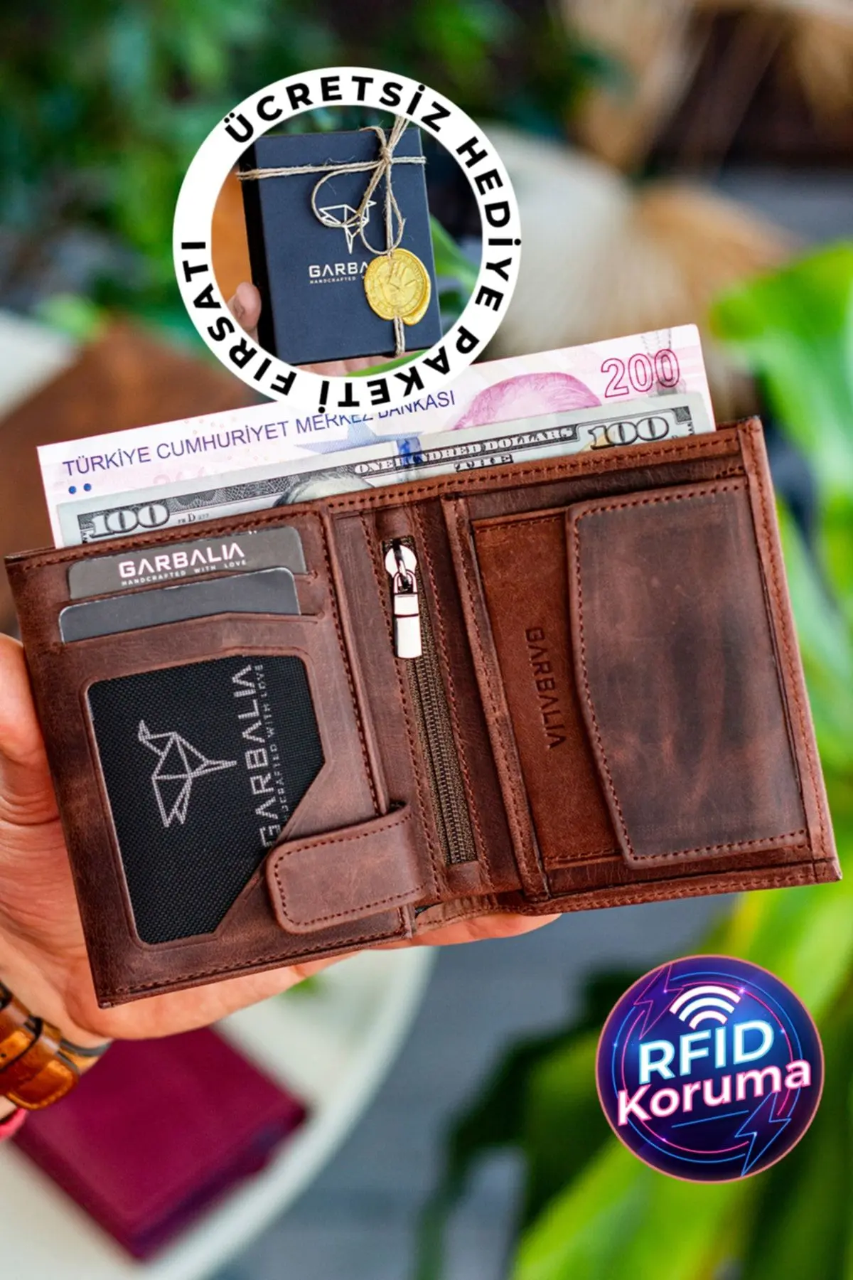 Garbalia Hakiki Deri Kahverengi Erkek Bozuk Para Gözlü Cüzdan JCKSN101