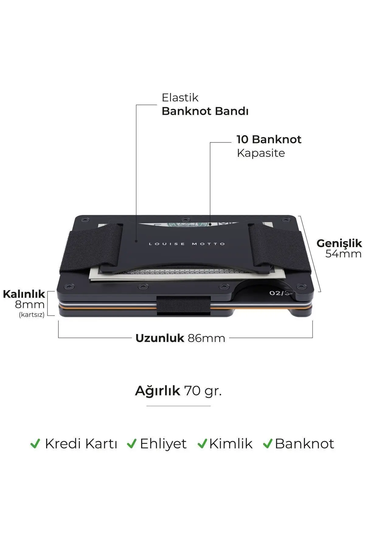 Cardx - Burano Strap - Yeni Nesil Minimalist Cüzdan, Kartlık Premium Malzeme, Rfıd Korumalı (SİYAH)