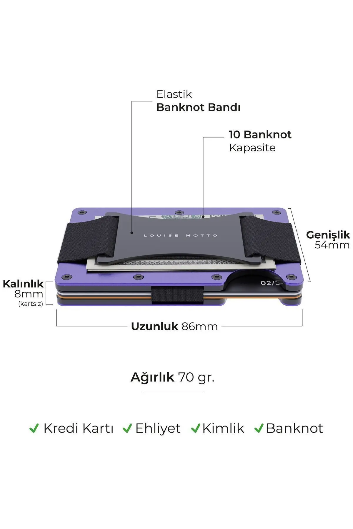 Cardx - Burano Strap - Yeni Nesil Minimalist Cüzdan & Kartlık Premium Malzeme, Rfıd Korumalı (MOR)