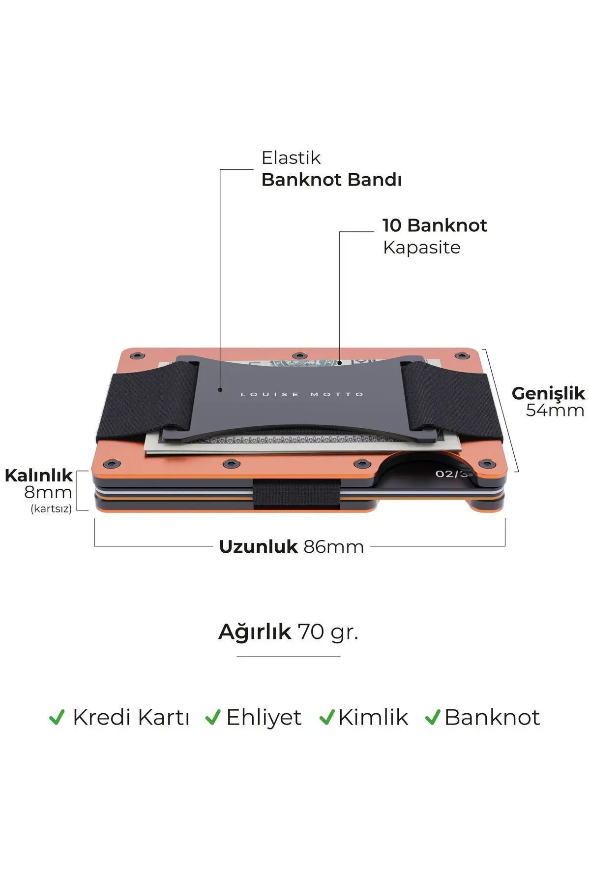 Cardx - Burano Strap - Yeni Nesil Minimalist Cüzdan & Kartlık Premium Malzeme, Rfıd, (TURUNCU)
