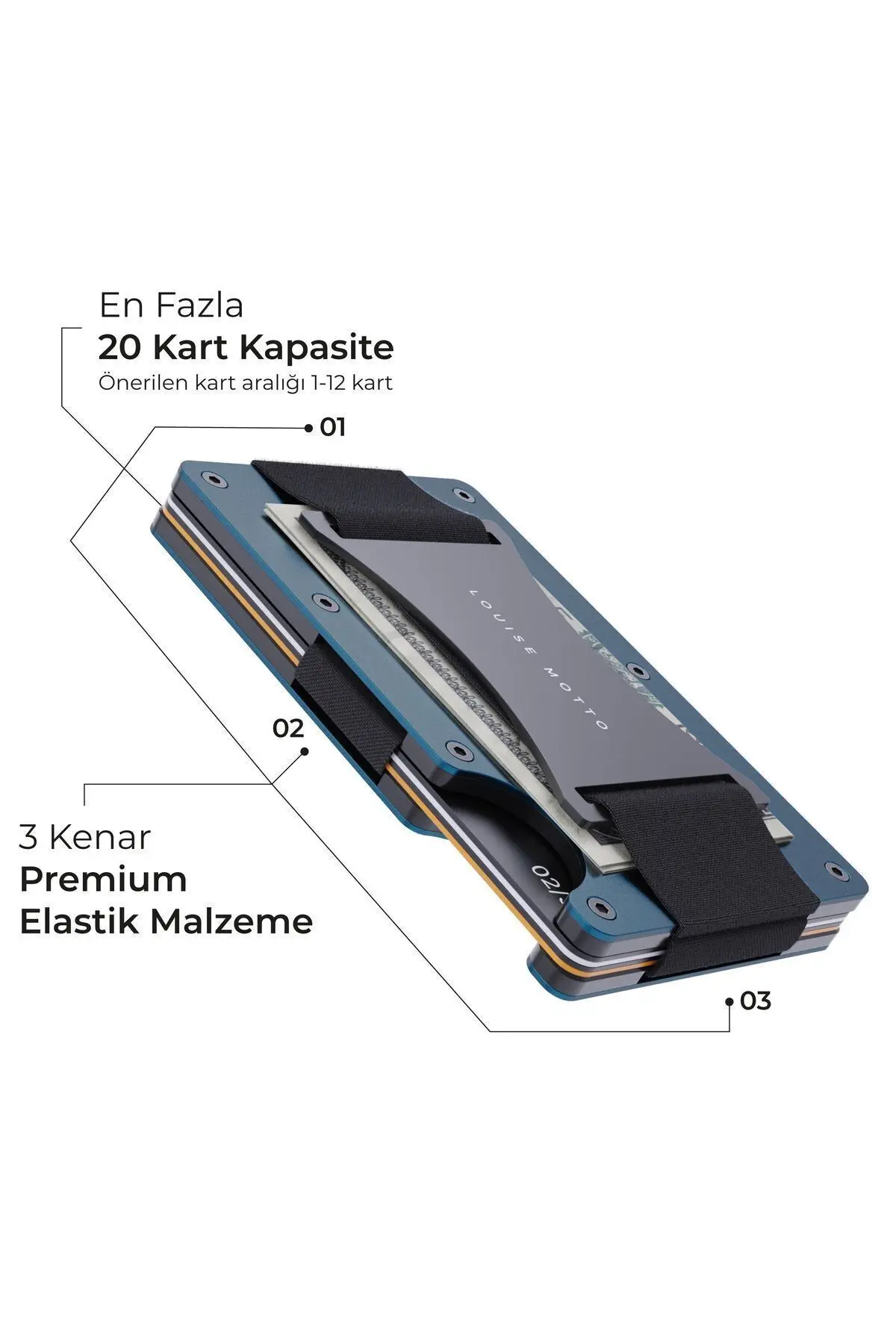 Cardx - Burano Strap - Yeni Nesil Minimalist Cüzdan & Kartlık Premium Malzeme, Rfıd Korumalı (MAVİ)
