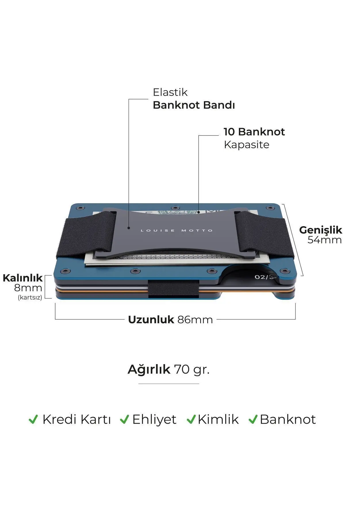 Cardx - Burano Strap - Yeni Nesil Minimalist Cüzdan & Kartlık Premium Malzeme, Rfıd Korumalı (MAVİ)