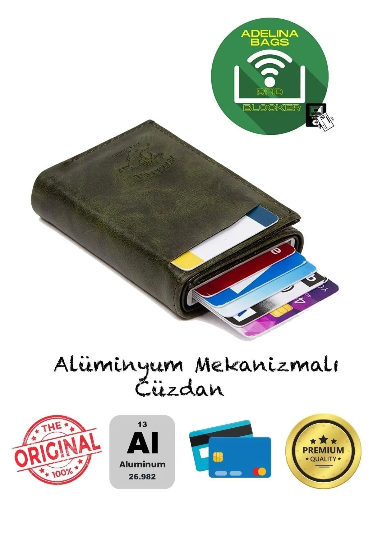 Adelina Unisex Haki Crazy Deri Mekanizmalı Otomatik Kızaklı Kartlık Cüzdan (7CMX10CM)