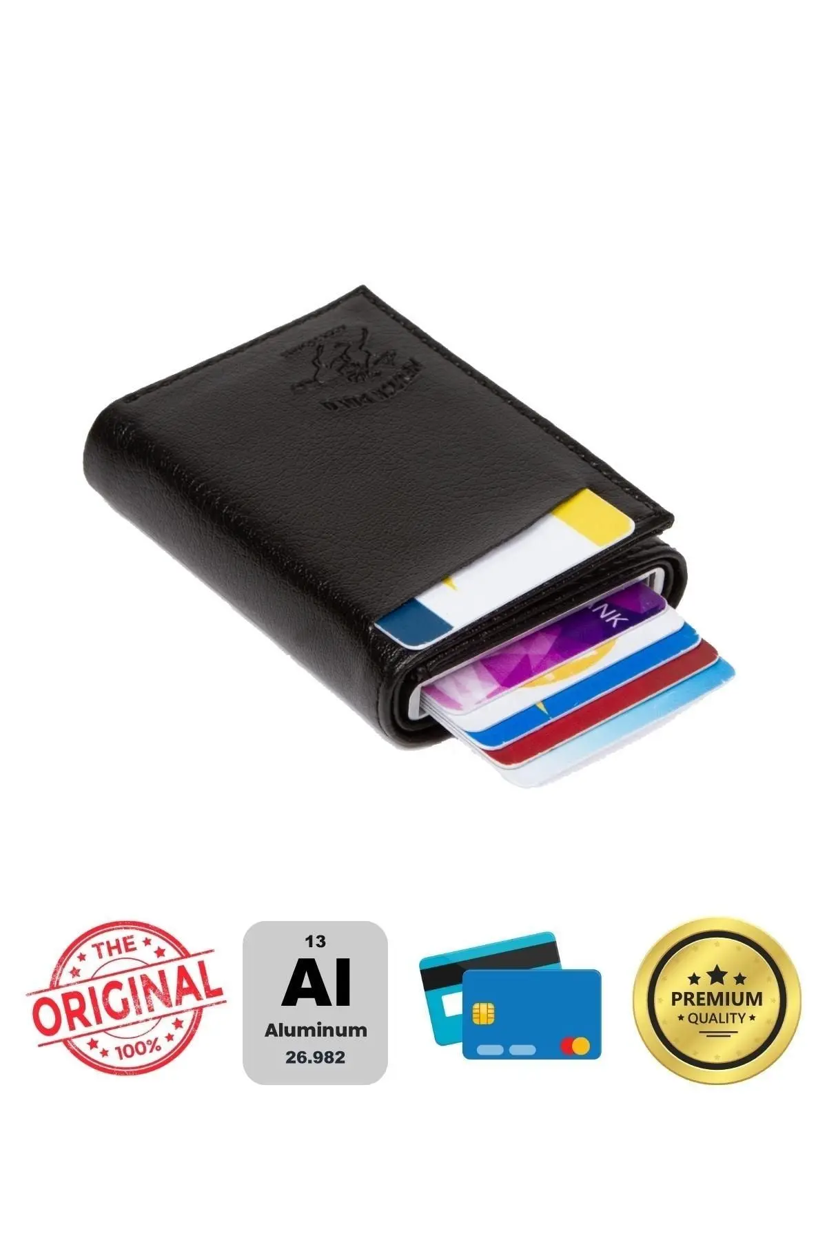 Adelina Unisex Siyah Deri Mekanizmalı Otomatik Kızaklı Kartlık Cüzdan (7CMX10CM)