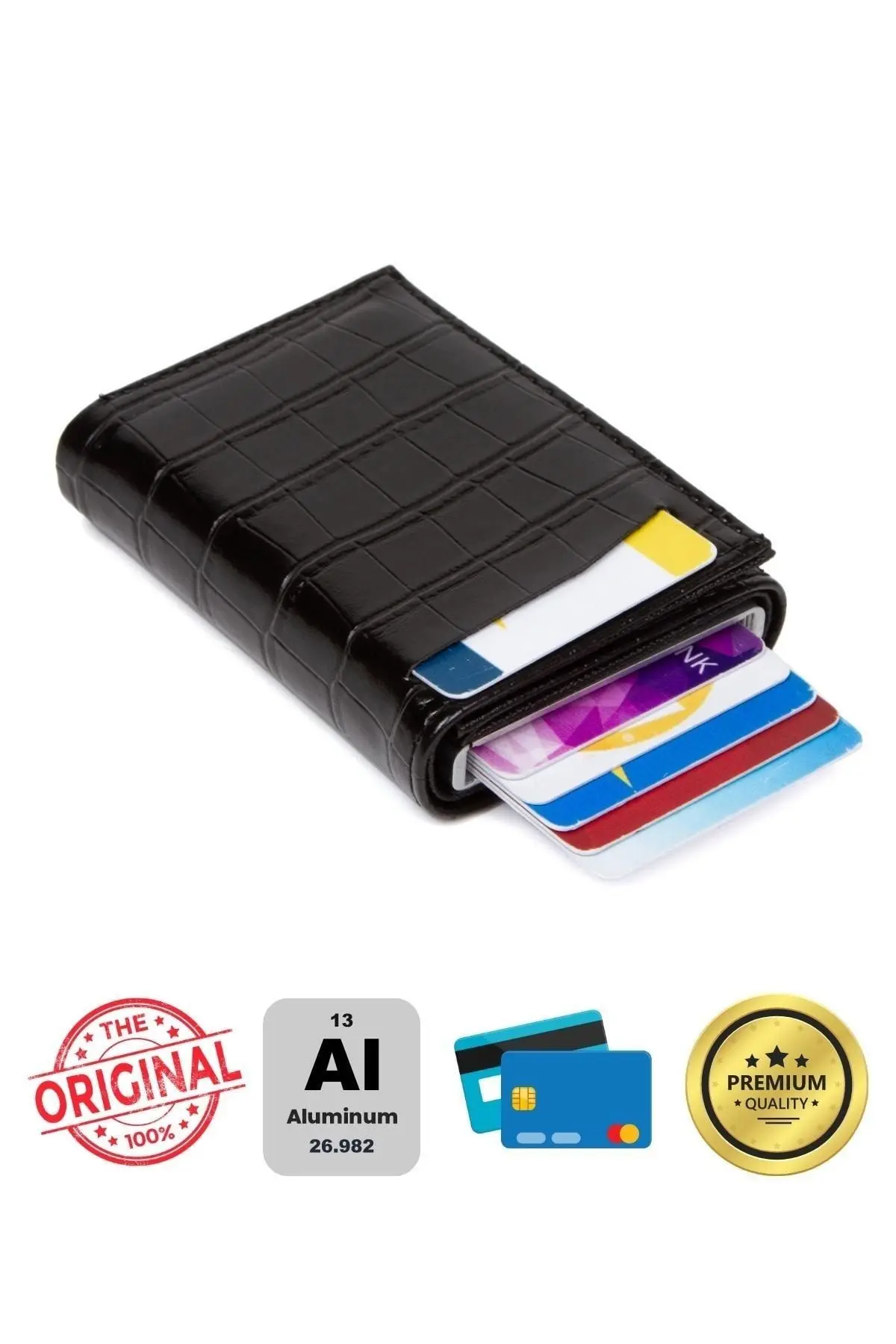 Adelina Siyah Timsah Desenli Mekanizmalı Otomatik Kızaklı Kartlık Cüzdan Kroko Kartlık