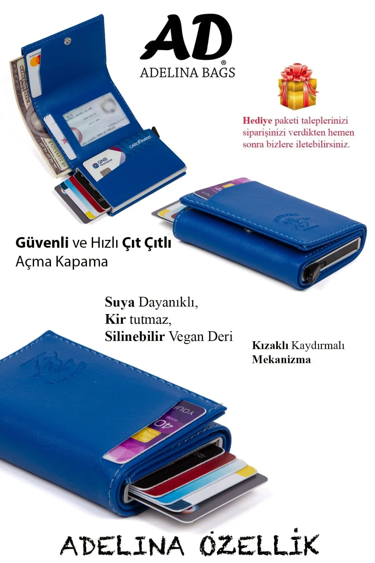 Adelina Saks Nova Deri Mekanizmalı Otomatik Kızaklı Kartlık Cüzdan