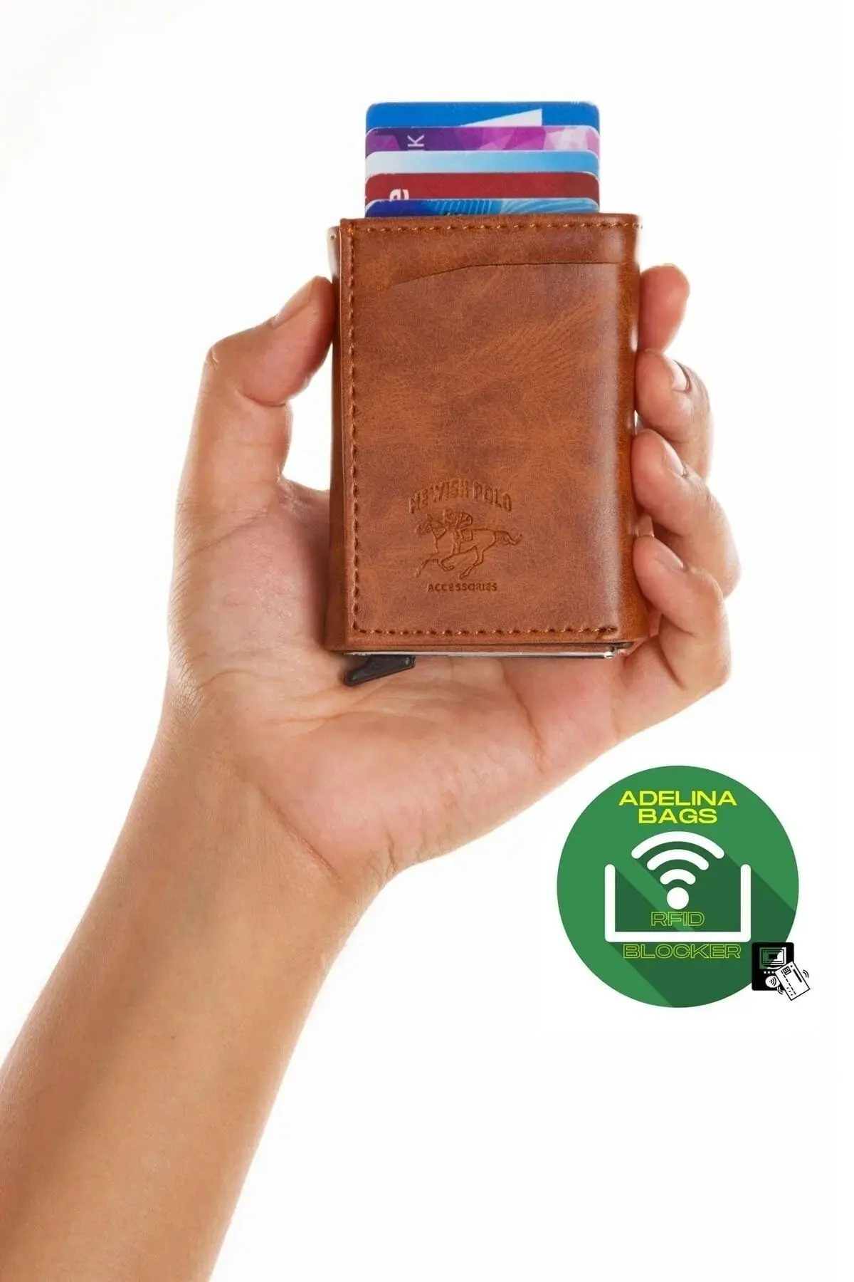Adelina Unisex Yanık Kahve Crazy Deri Mekanizmalı Otomatik Kızaklı Kartlık Cüzdan (7CMX10CM)