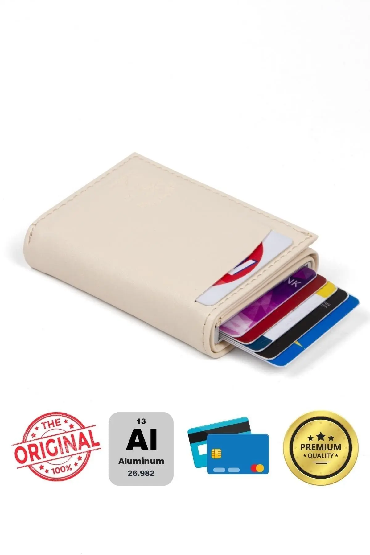 Adelina Unisex Bej Nova Deri Mekanizmalı Otomatik Kızaklı Kartlık Cüzdan (7CMX10CM)