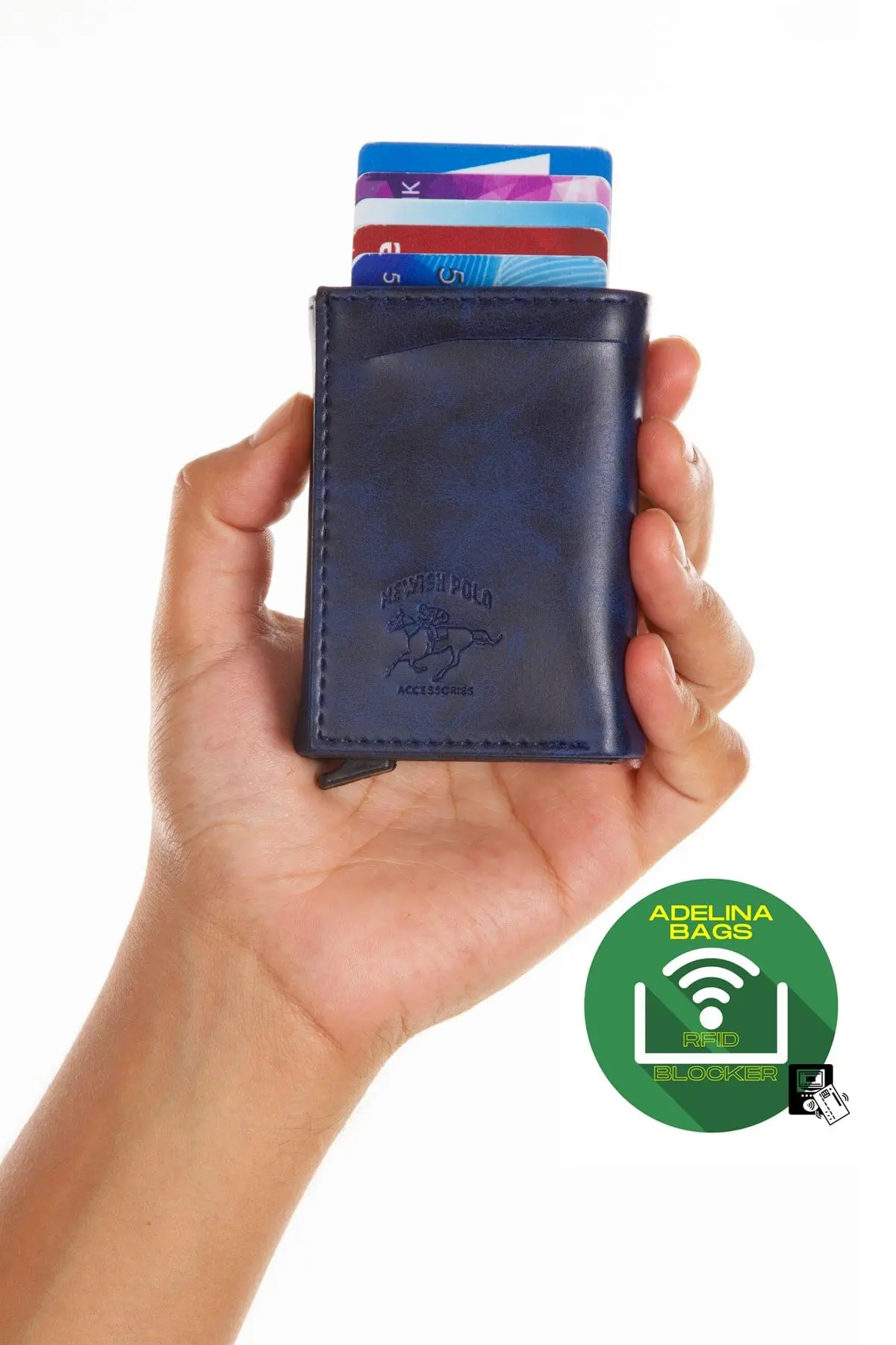 Adelina Lacivert Crazy Deri Mekanizmalı Otomatik Kızaklı Kartlık Cüzdan (7CMX10CM)