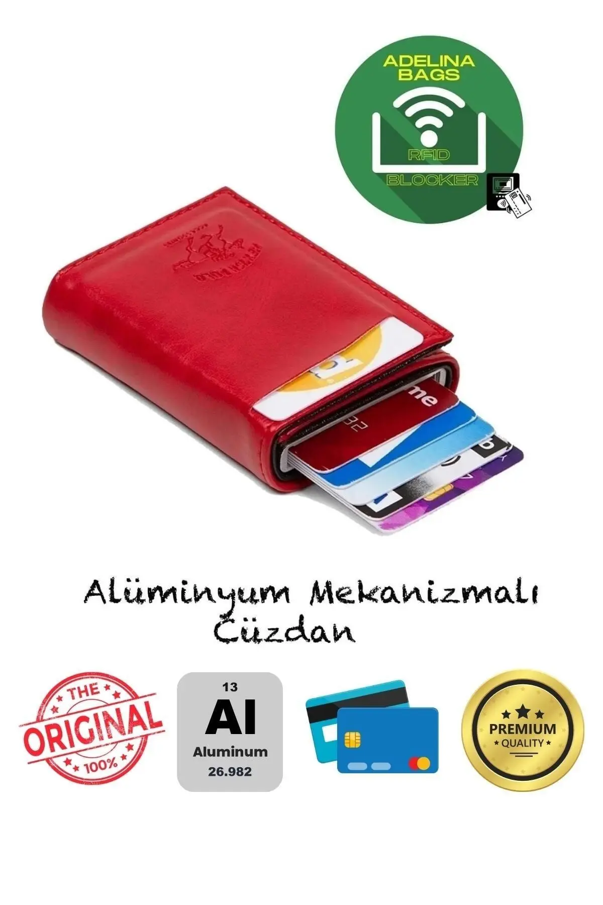 Adelina Unisex Kırmızı Alüminyum Mekanizmalı Kızaklı Kartlık Cüzdan Aksesuar