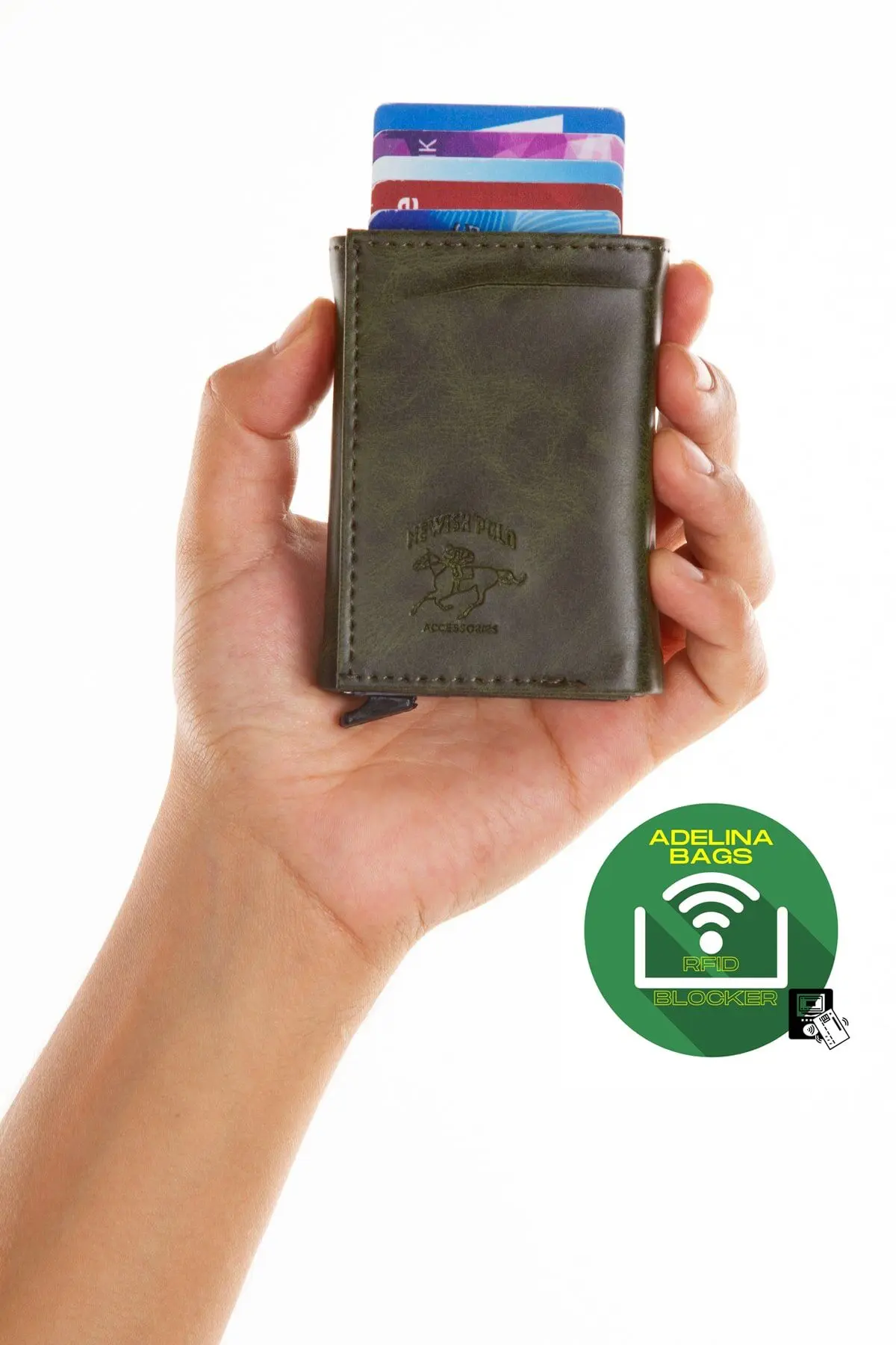 Adelina Unisex Haki Crazy Deri Mekanizmalı Otomatik Kızaklı Kartlık Cüzdan (7CMX10CM)