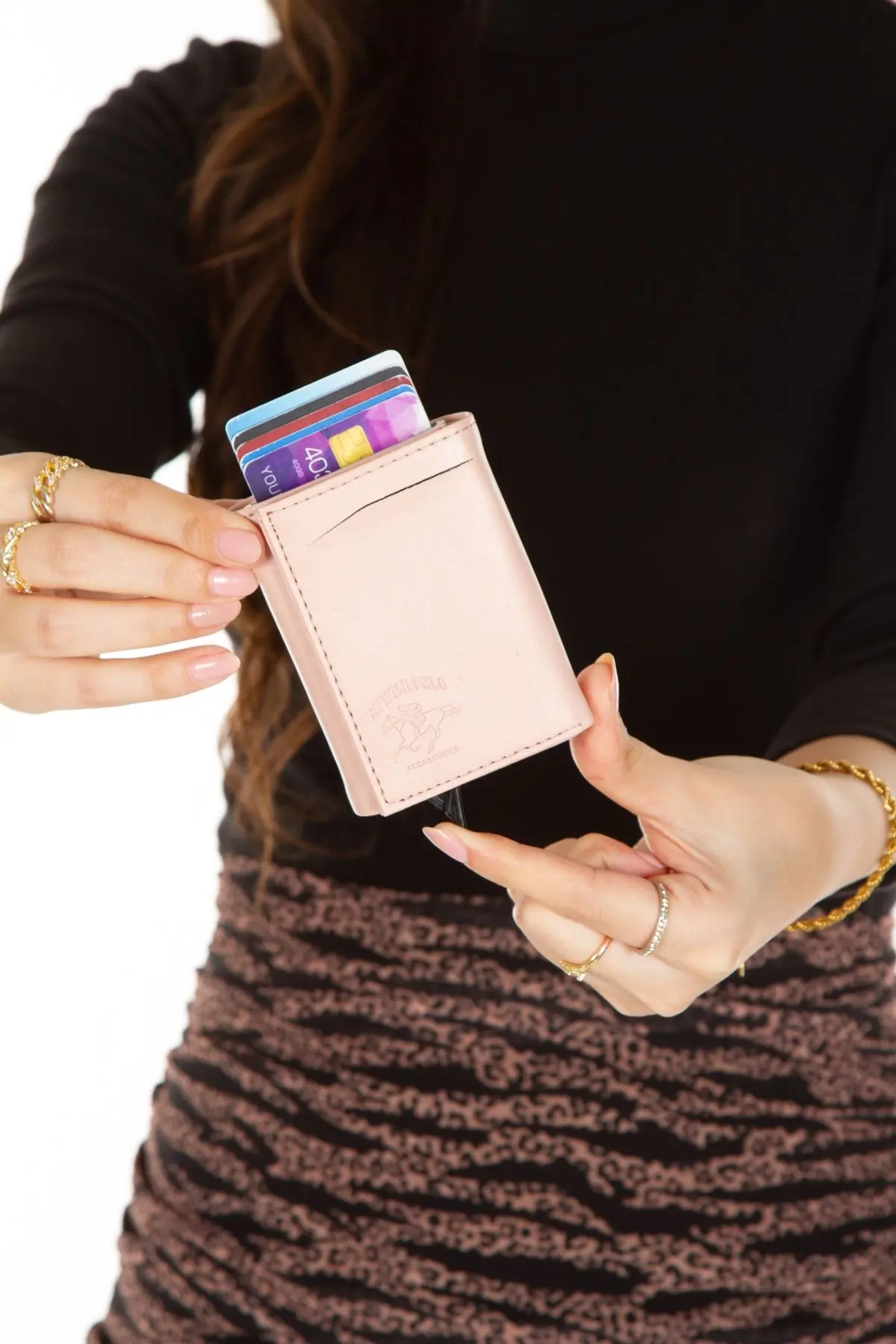 Adelina Pudra Pembe Nova Deri Mekanizmalı Otomatik Kızaklı Kartlık Cüzdan