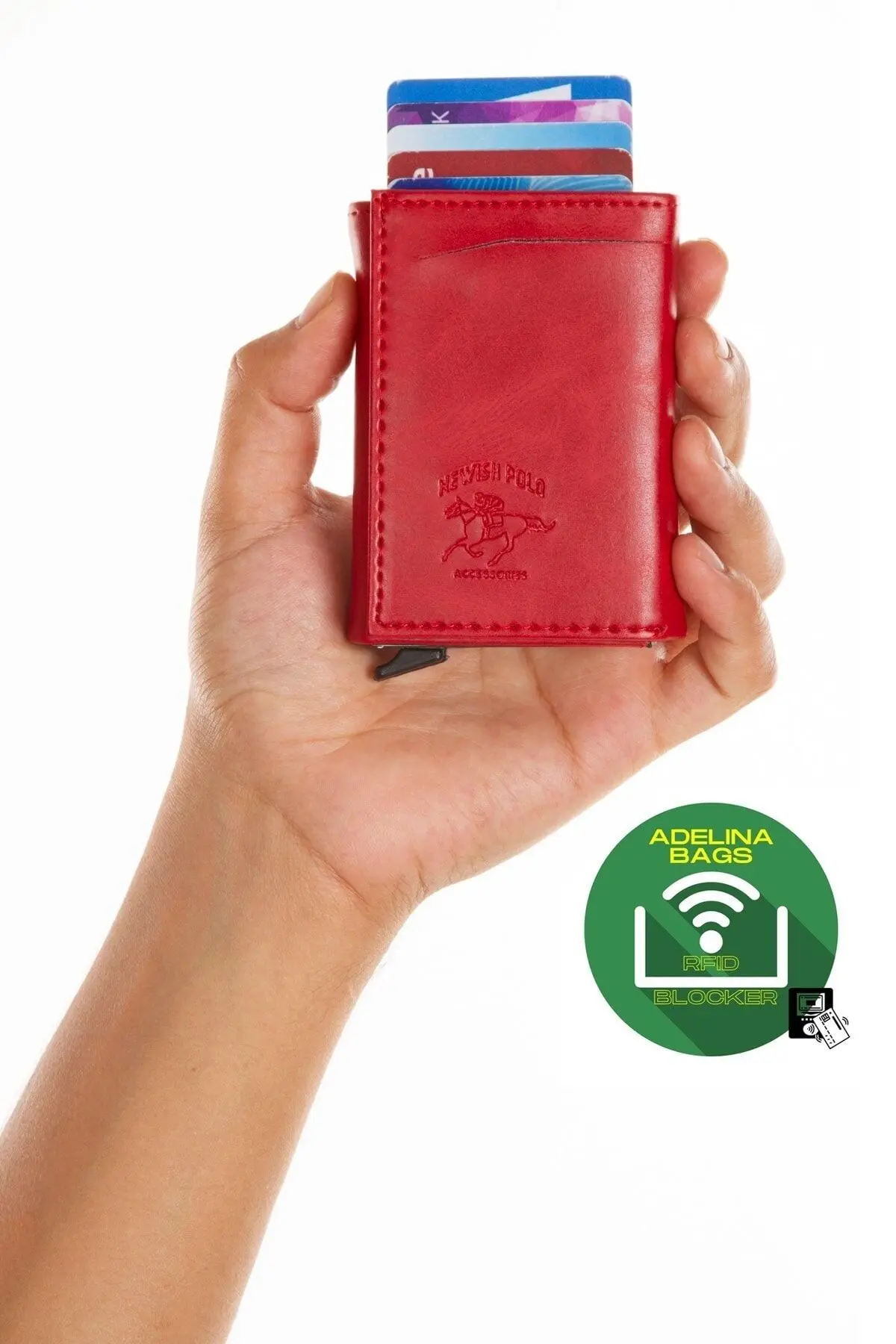 Adelina Unisex Kırmızı Alüminyum Mekanizmalı Kızaklı Kartlık Cüzdan Aksesuar