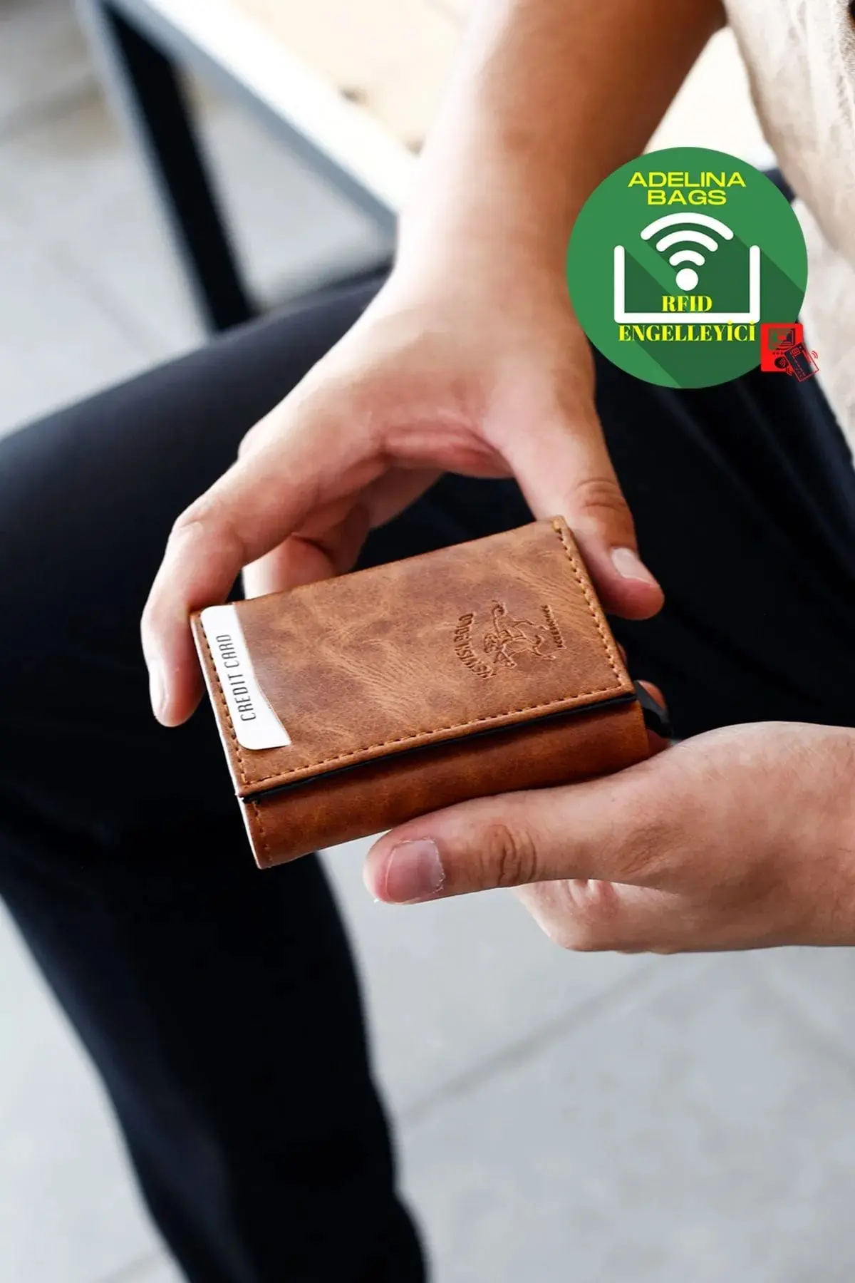 Adelina Unisex Yanık Kahve Crazy Deri Mekanizmalı Otomatik Kızaklı Kartlık Cüzdan (7CMX10CM)