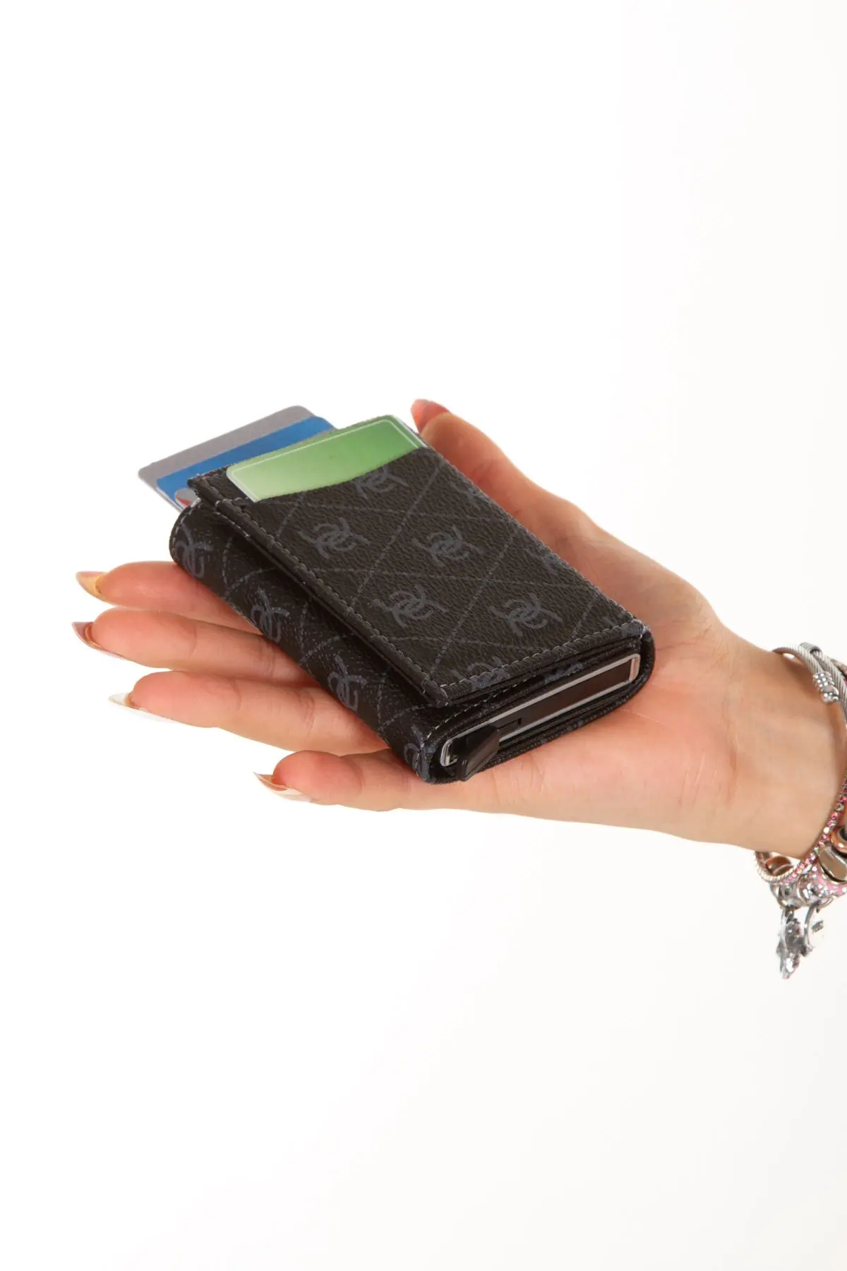 Adelina Siyah Unisex Rio Mekanizmalı Otomatik Kızaklı Kartlık Cüzdan