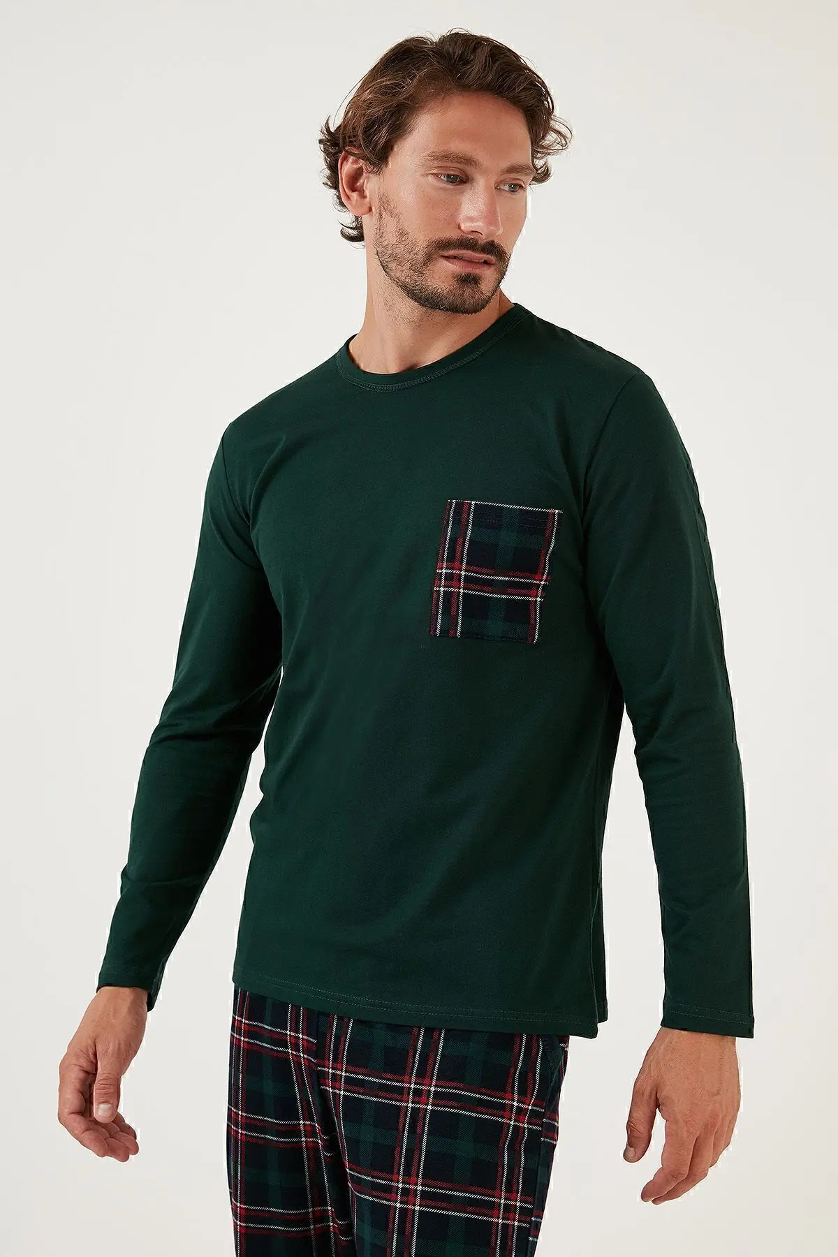 Ekoseli Cepli Beli Lastikli % 100 Pamuk Regular Fit Pijama Takımı Erkek Pijama Takımı 657200