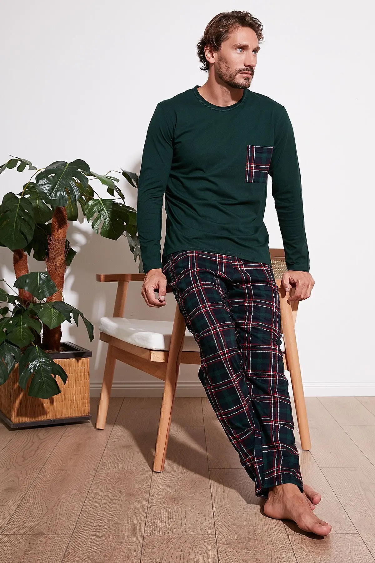 Buratti Ekoseli Cepli Beli Lastikli % 100 Pamuk Regular Fit Pijama Takımı Erkek Pijama Takımı 657200