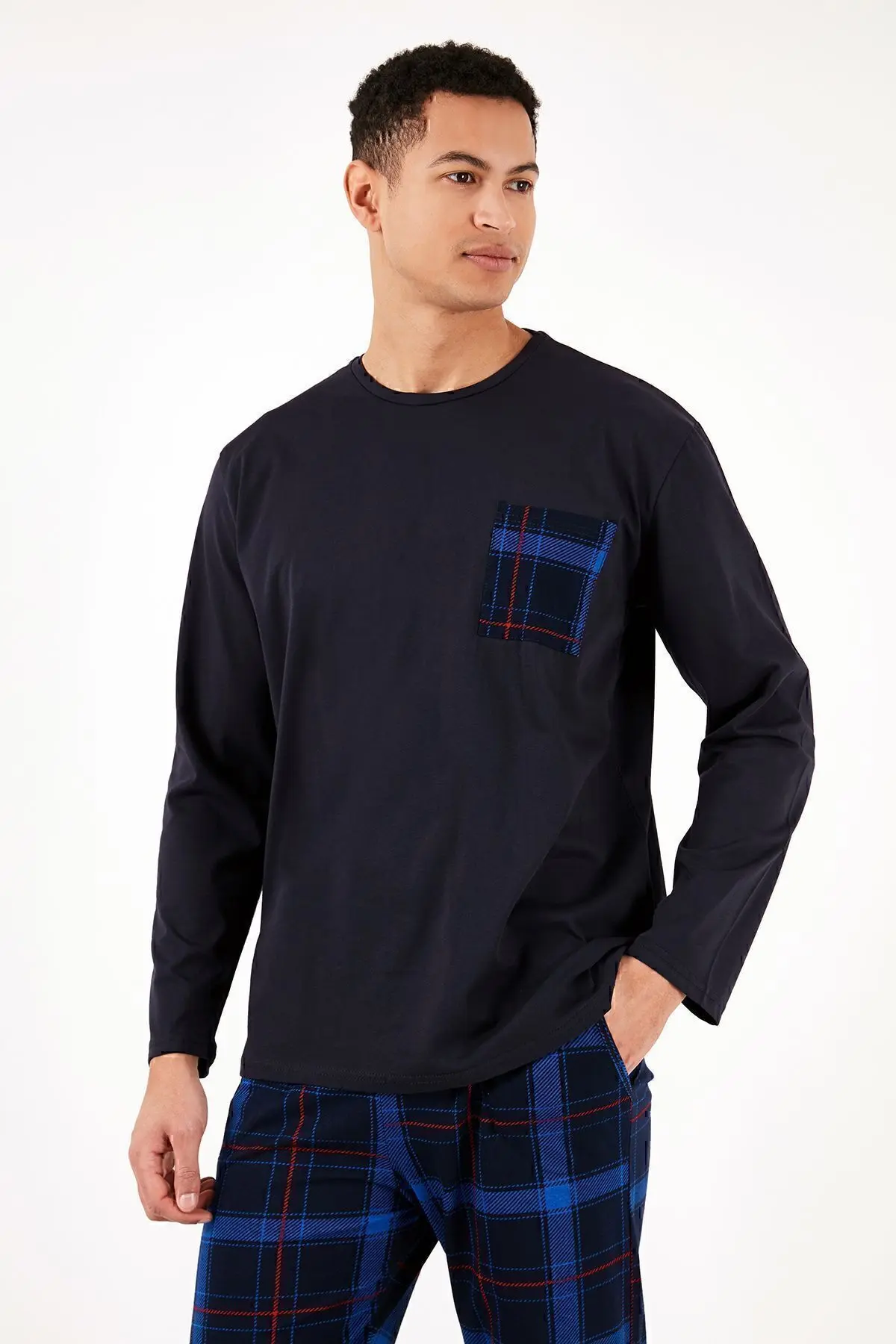 Ekoseli Cepli Beli Lastikli % 100 Pamuk Regular Fit Pijama Takımı Erkek Pijama Takımı 657200