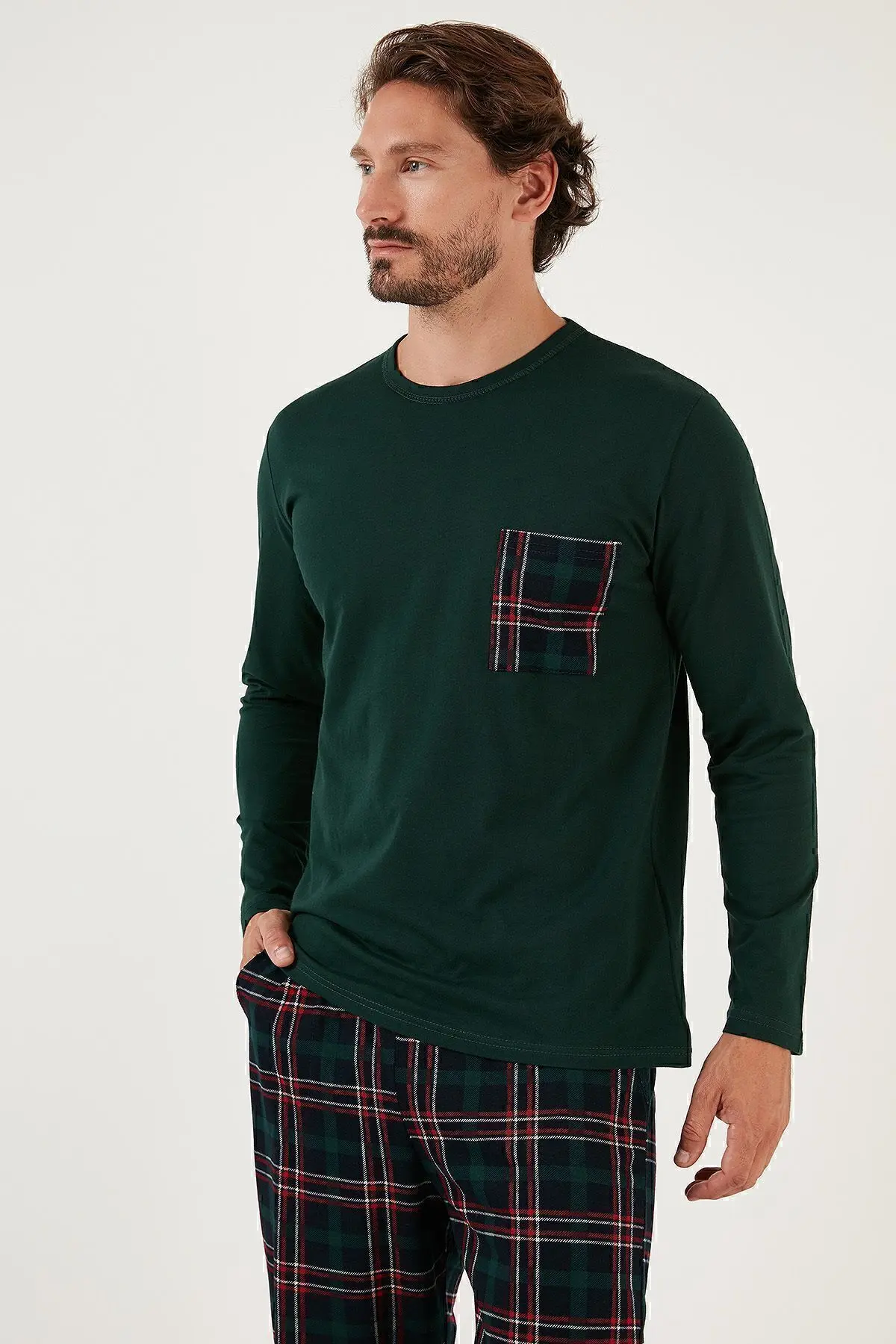 Ekoseli Cepli Beli Lastikli % 100 Pamuk Regular Fit Pijama Takımı Erkek Pijama Takımı 657200