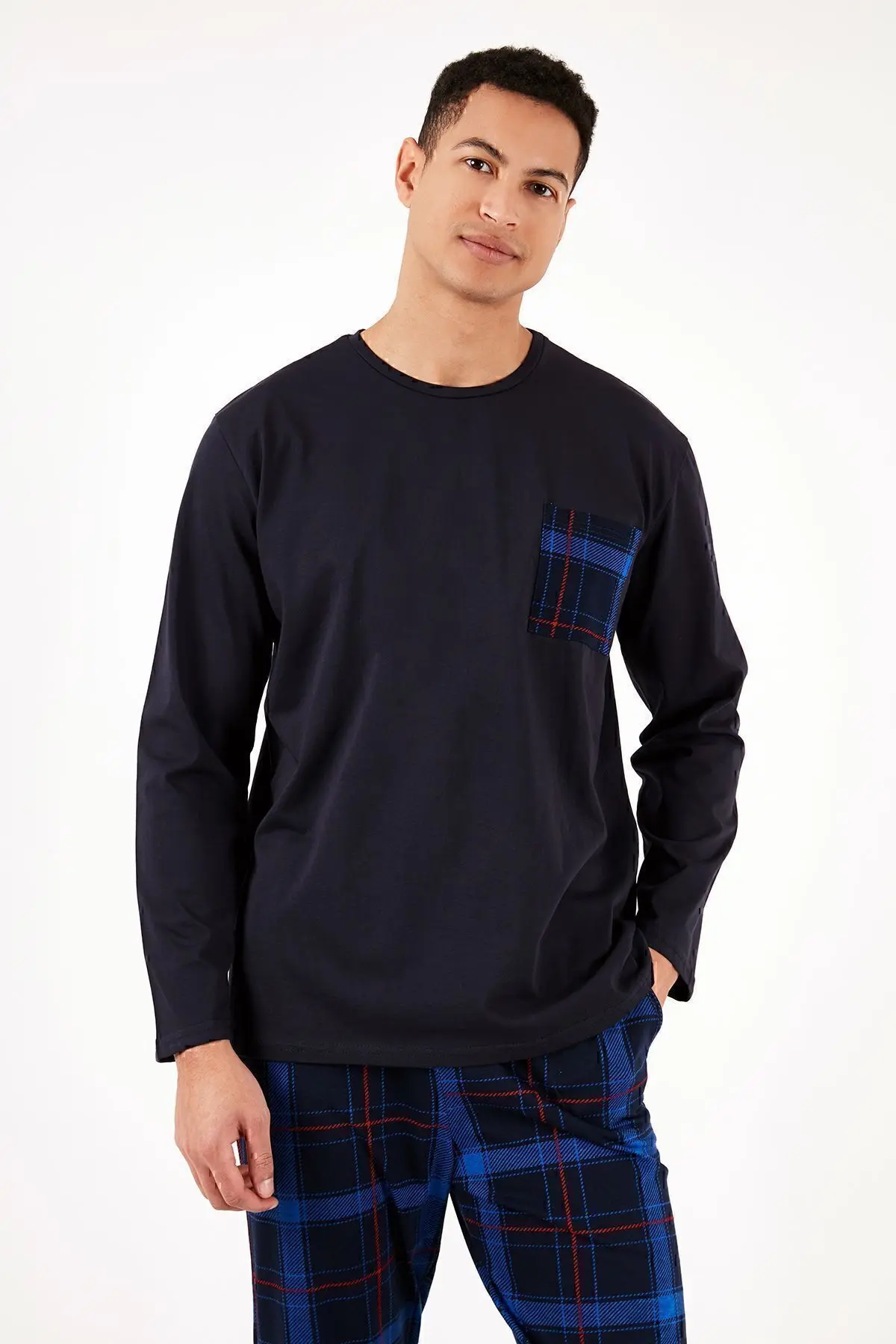 Ekoseli Cepli Beli Lastikli % 100 Pamuk Regular Fit Pijama Takımı Erkek Pijama Takımı 657200