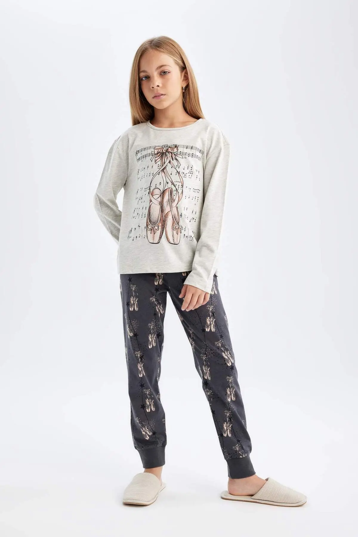 Kız Çocuk Baskılı Uzun Kollu Pijama Takımı 3163690