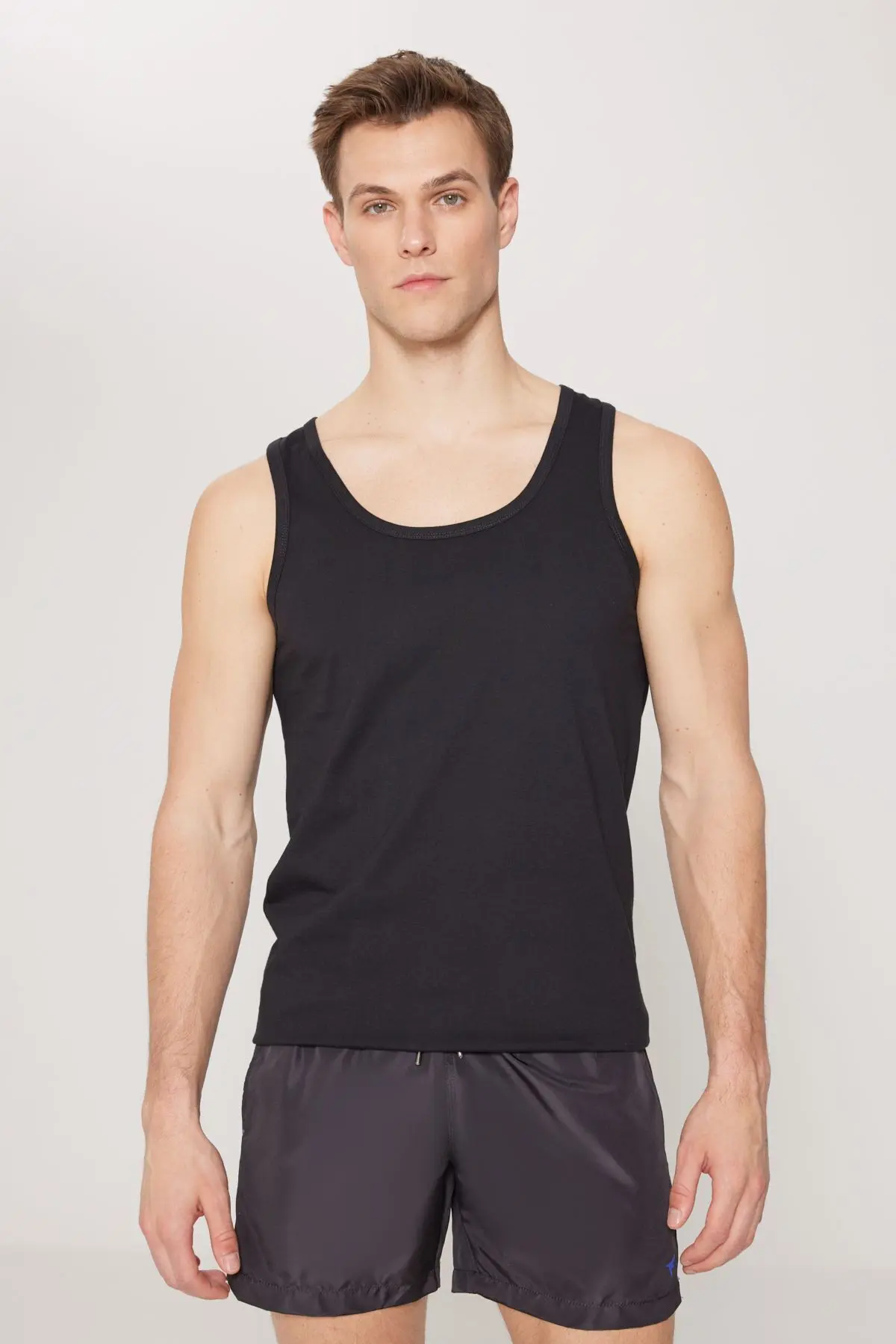 Erkek Siyah Standart Fit Normal Kesim %100 Pamuk 2'li Atlet Paketi