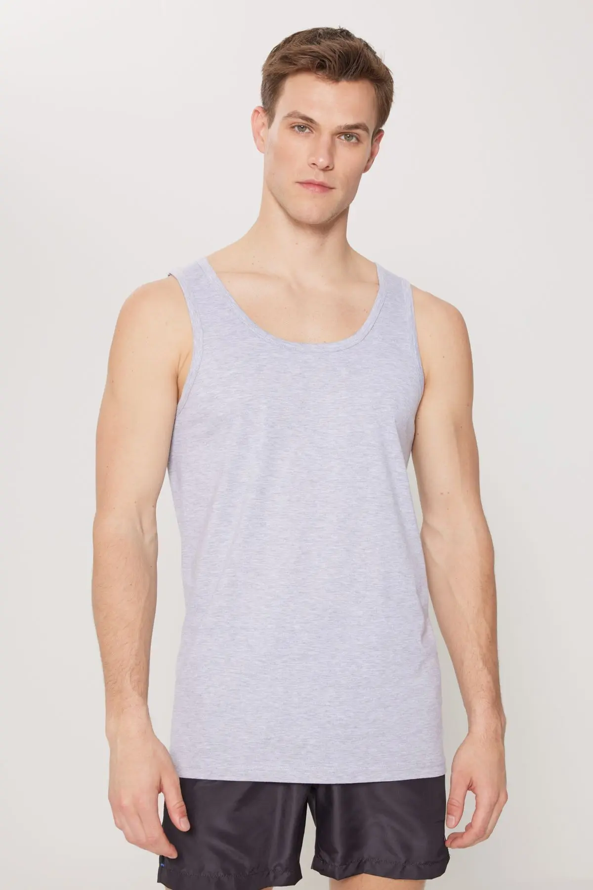 Erkek Gri Melanj Standart Fit Normal Kesim Pamuklu 2'li Atlet Paketi