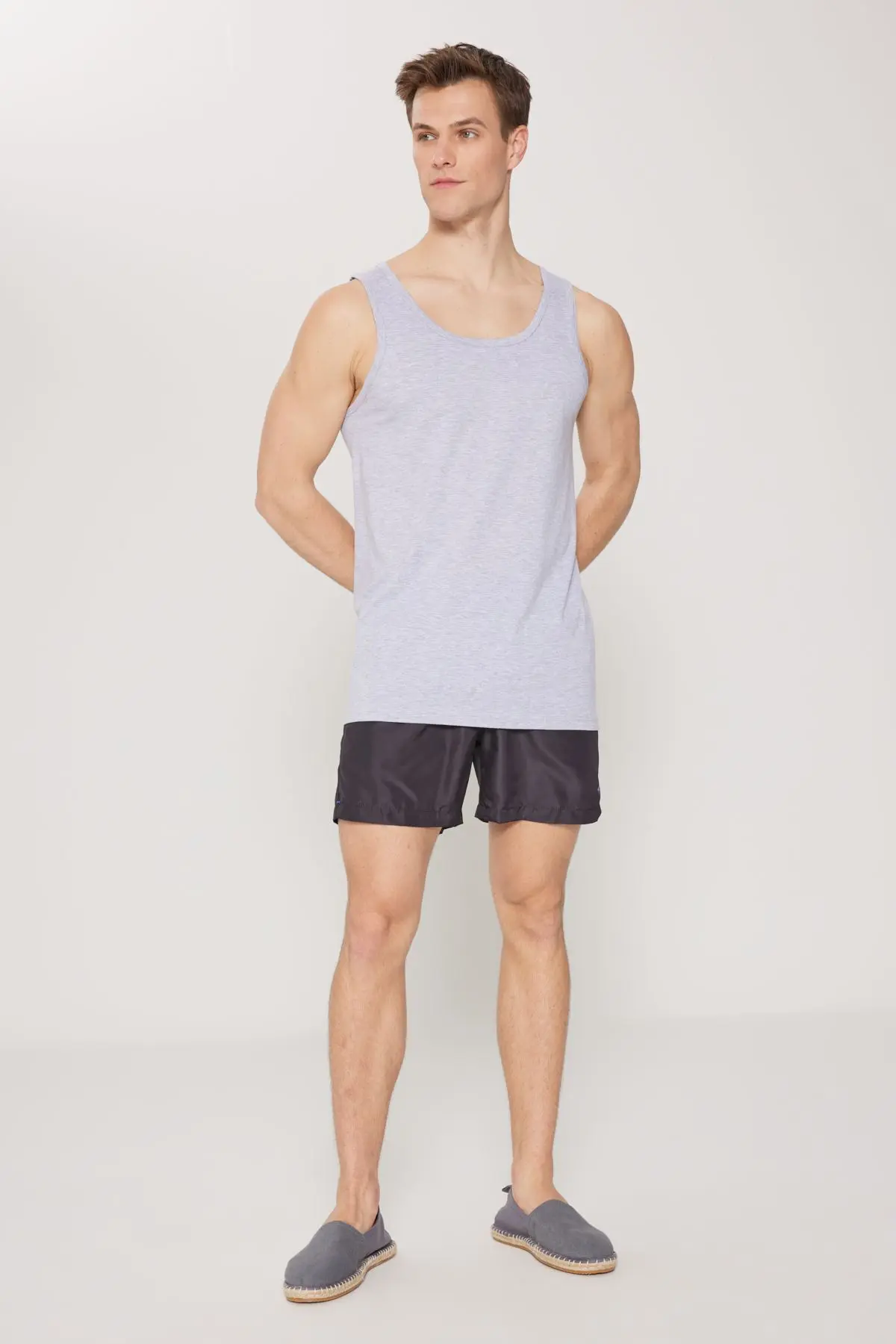 Erkek Gri Melanj Standart Fit Normal Kesim Pamuklu 2'li Atlet Paketi