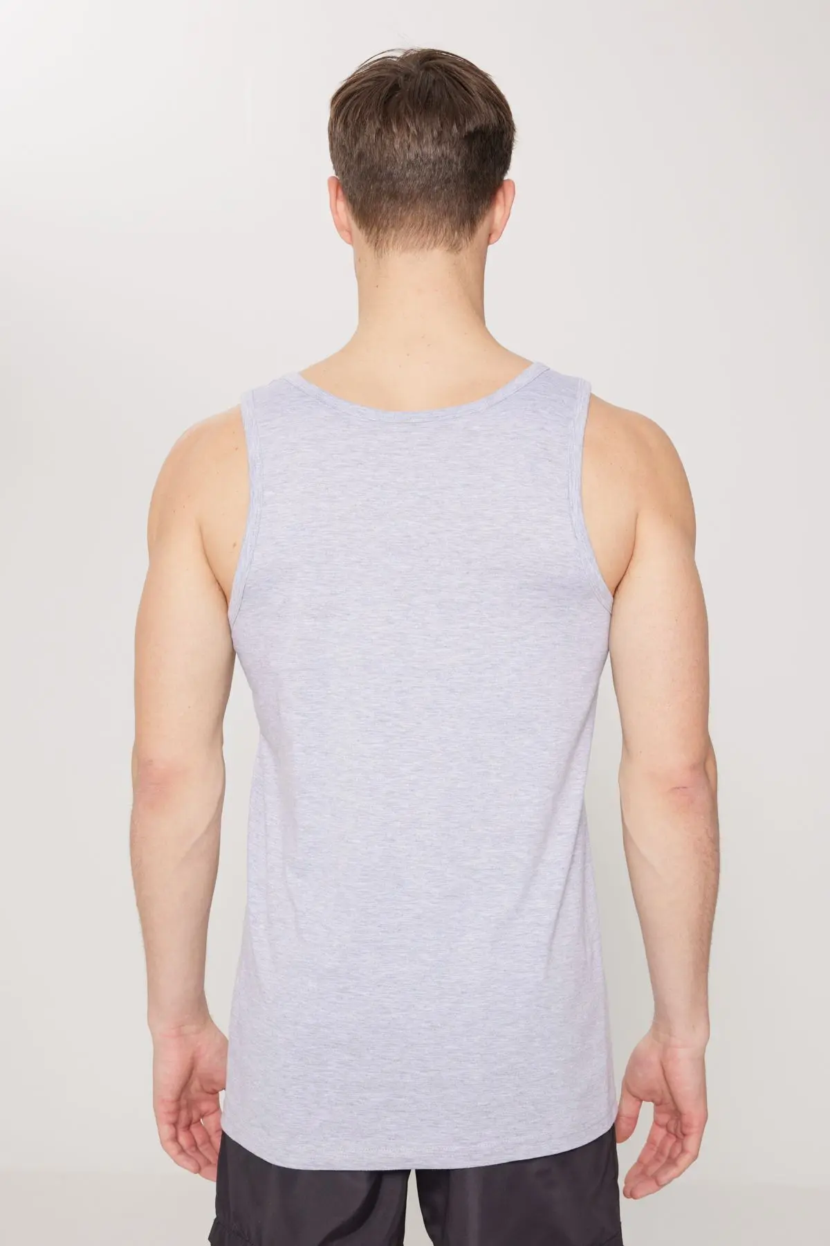 Erkek Gri Melanj Standart Fit Normal Kesim Pamuklu 2'li Atlet Paketi