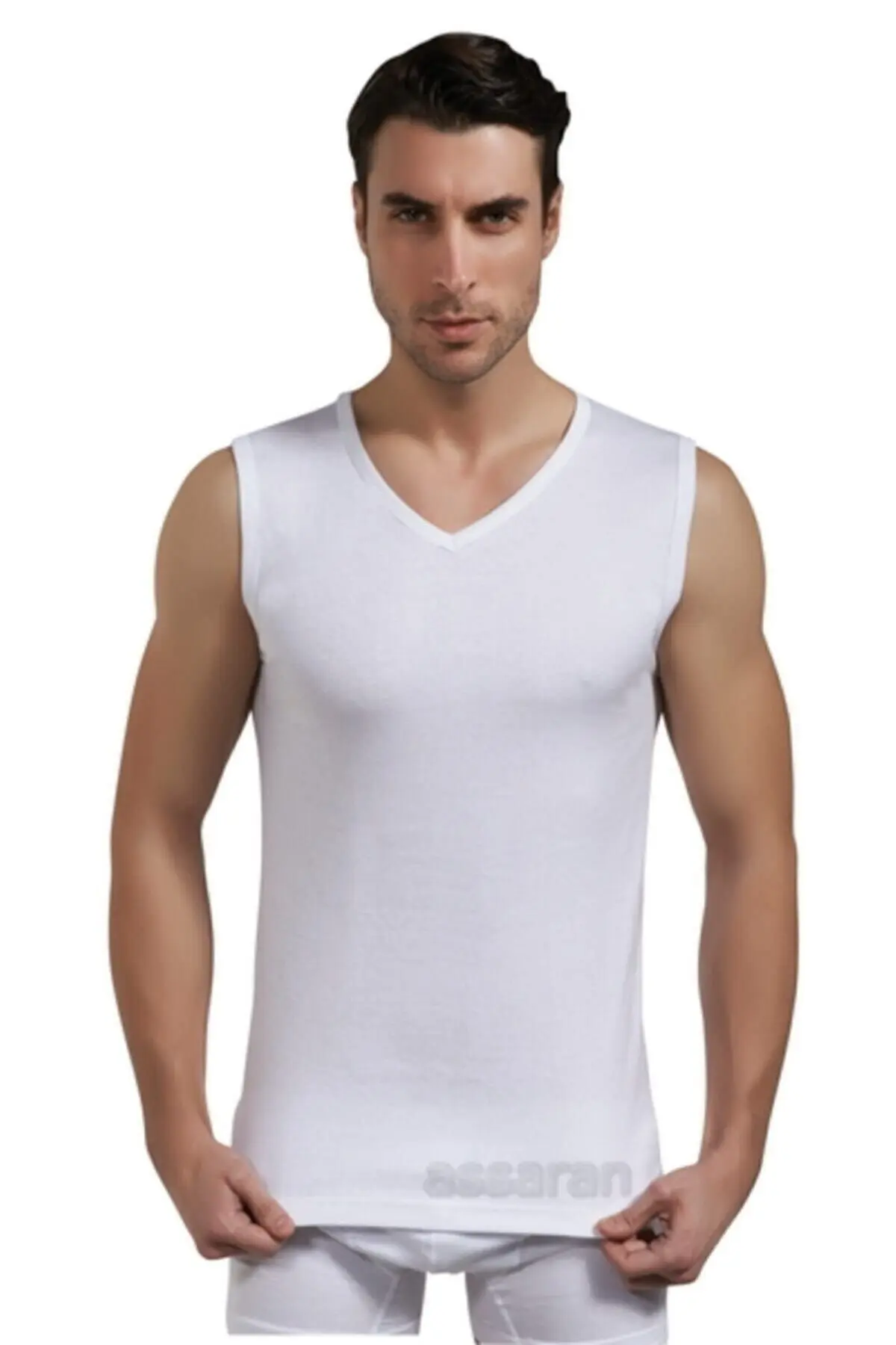 Genel Markalar Assaran Erkek 0-kol V-yaka Atlet %100 Pamuk