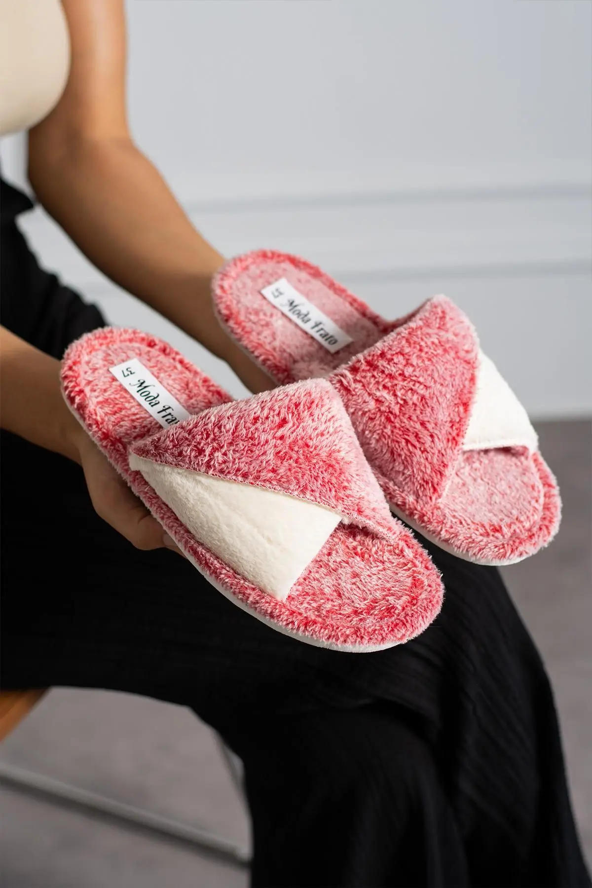 Moda Frato Modafrato BELLA Çapraz Kadın Ev Terliği Kışlık Terlik Sessiz Taban