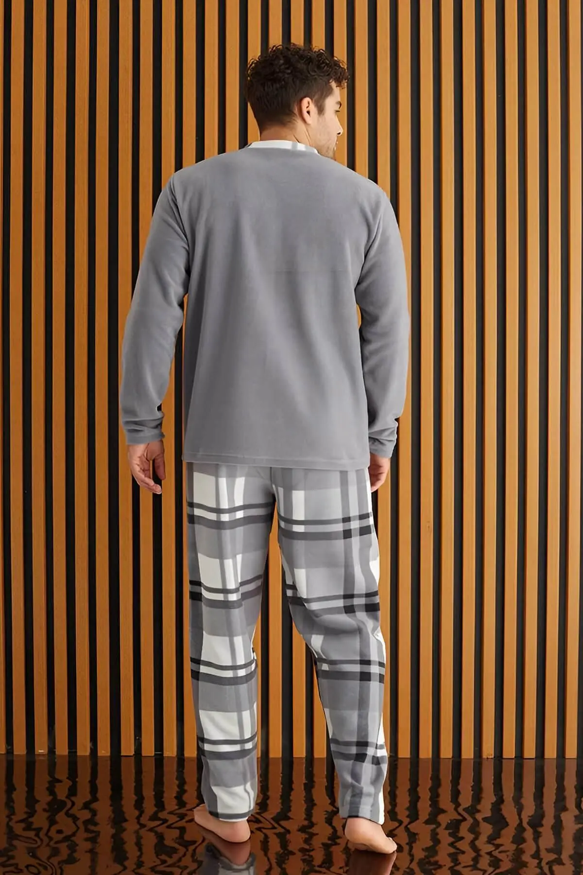 Melanj Ekose Desenli Polar Erkek Pijama Takımı