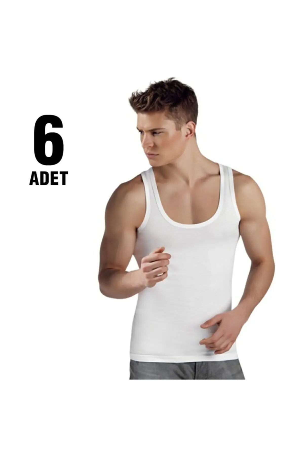 Beyaz Klasik Erkek Penye Atlet 6'lı
