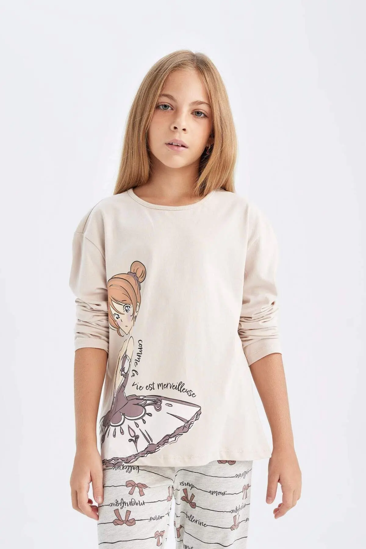 Kız Çocuk Baskılı Uzun Kollu Ince Pijama Takımı 3163676