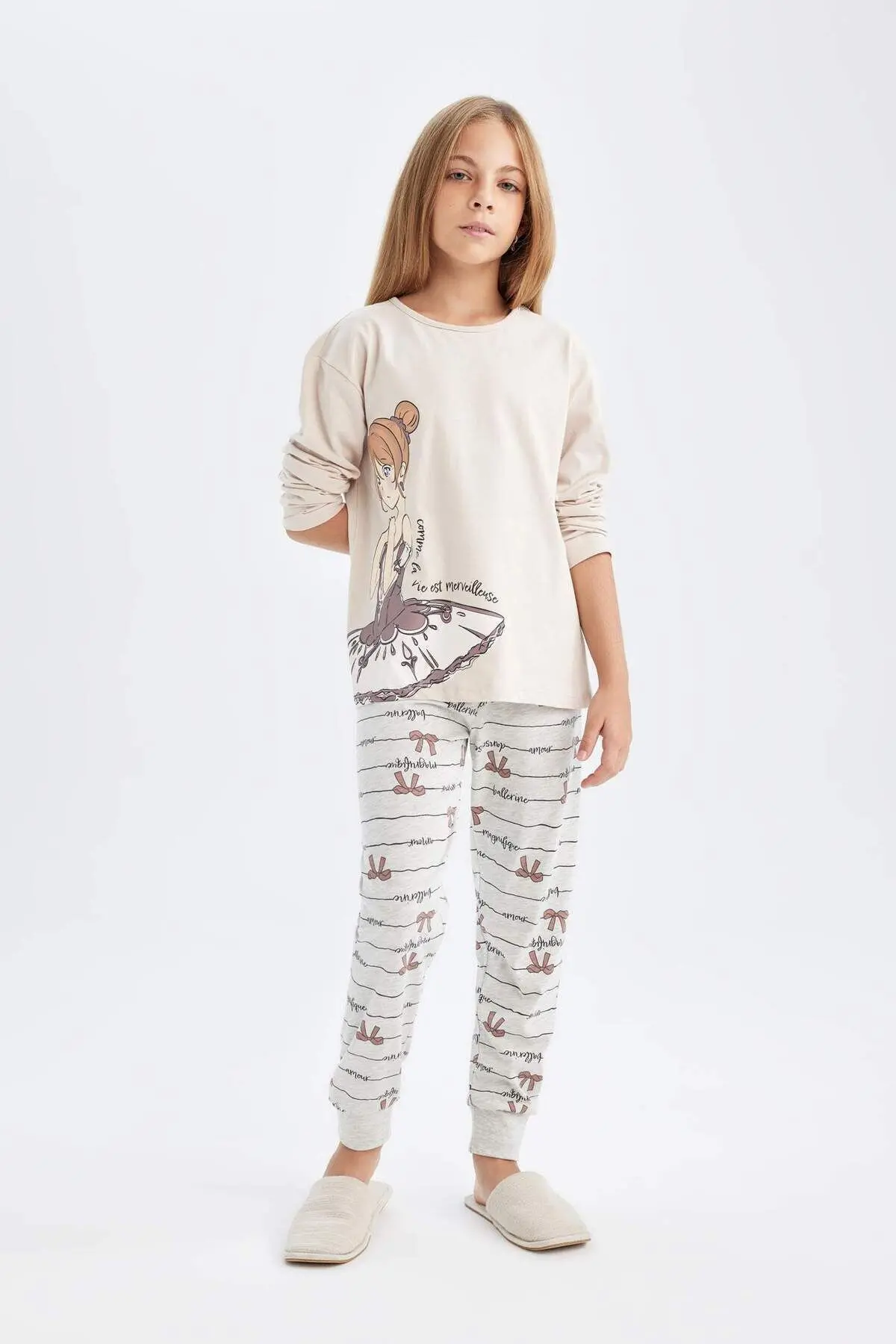 Kız Çocuk Baskılı Uzun Kollu Ince Pijama Takımı 3163676