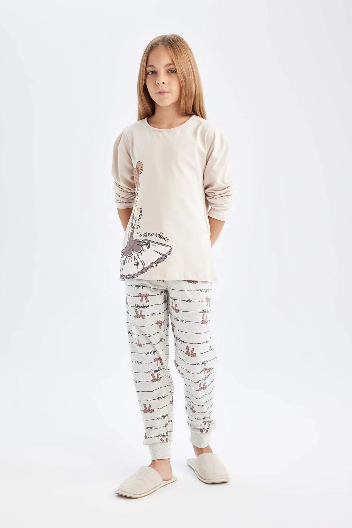 Defacto Kız Çocuk Baskılı Uzun Kollu Ince Pijama Takımı 3163676