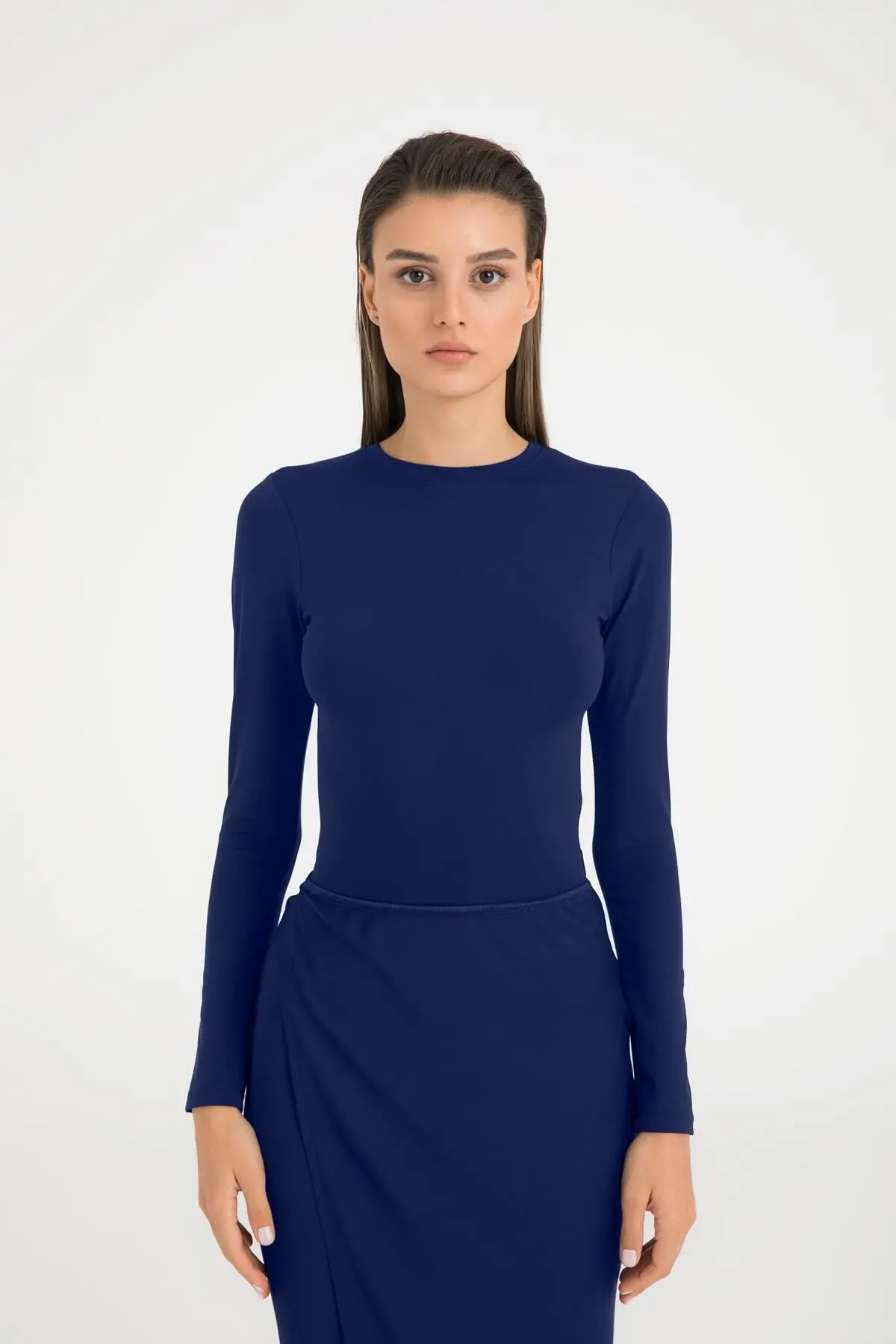 SHEISMONO Soft Touch Yuvarlak Yaka Bluz Lacivert