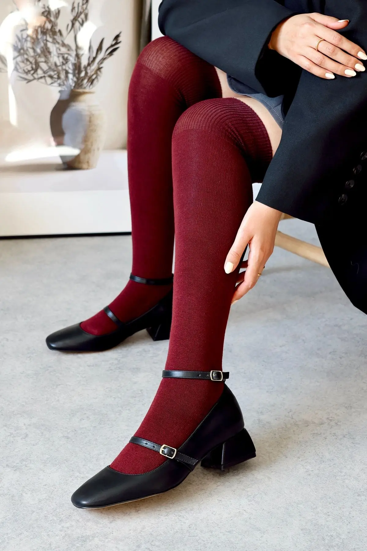 Kadın Mary Jane Siyah Mat Deri Arkası Kapalı Kare Burunlu Baretli Kısa Blok Topuklu Ayakkabı