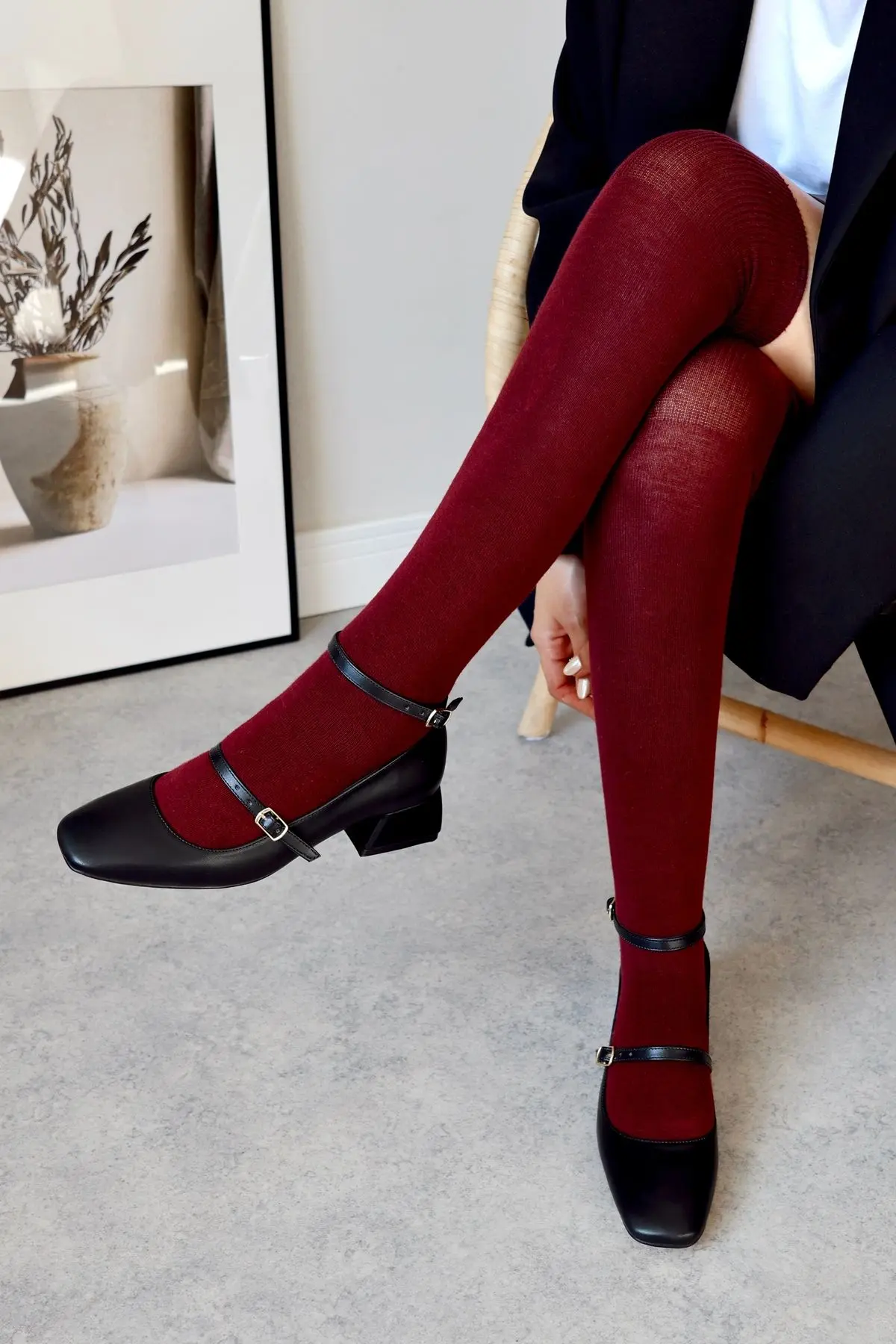 Kadın Mary Jane Siyah Mat Deri Arkası Kapalı Kare Burunlu Baretli Kısa Blok Topuklu Ayakkabı